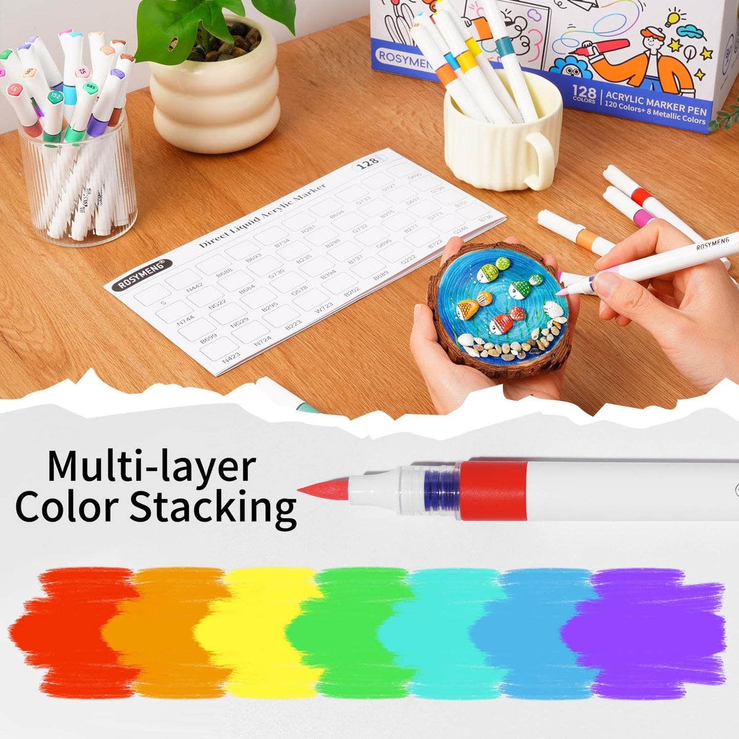 9 Color Acrylic Paint Markers, Water-Based Acrylic Markers for Artists Adults Coloring Drawing Cartoon Anime Comic - Brush Tip for Rock Painting, Wood, Canvas, Fabric, DIY Crafts (Pearl Pig Series)