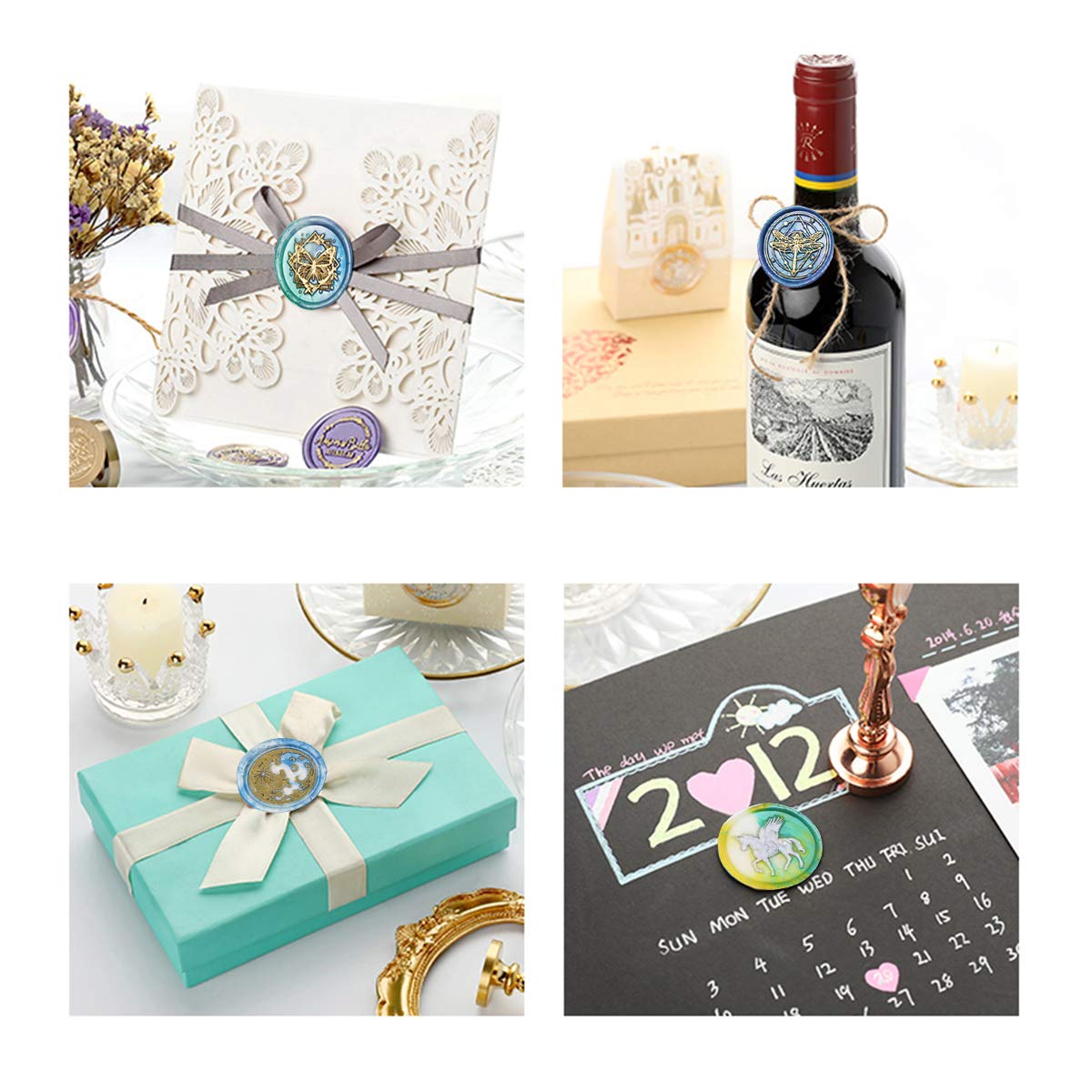 Wax Seal Stamp Kit, HOSAIL 7 Pieces Star Dragon Cat Peacock Whale Mermaid Fox Flamingo SealingWax Stamps Copper Seals + 1 Piece Wooden Hilt, Vintage Antique Moon Starry Cat Seal Wax Stamp Set