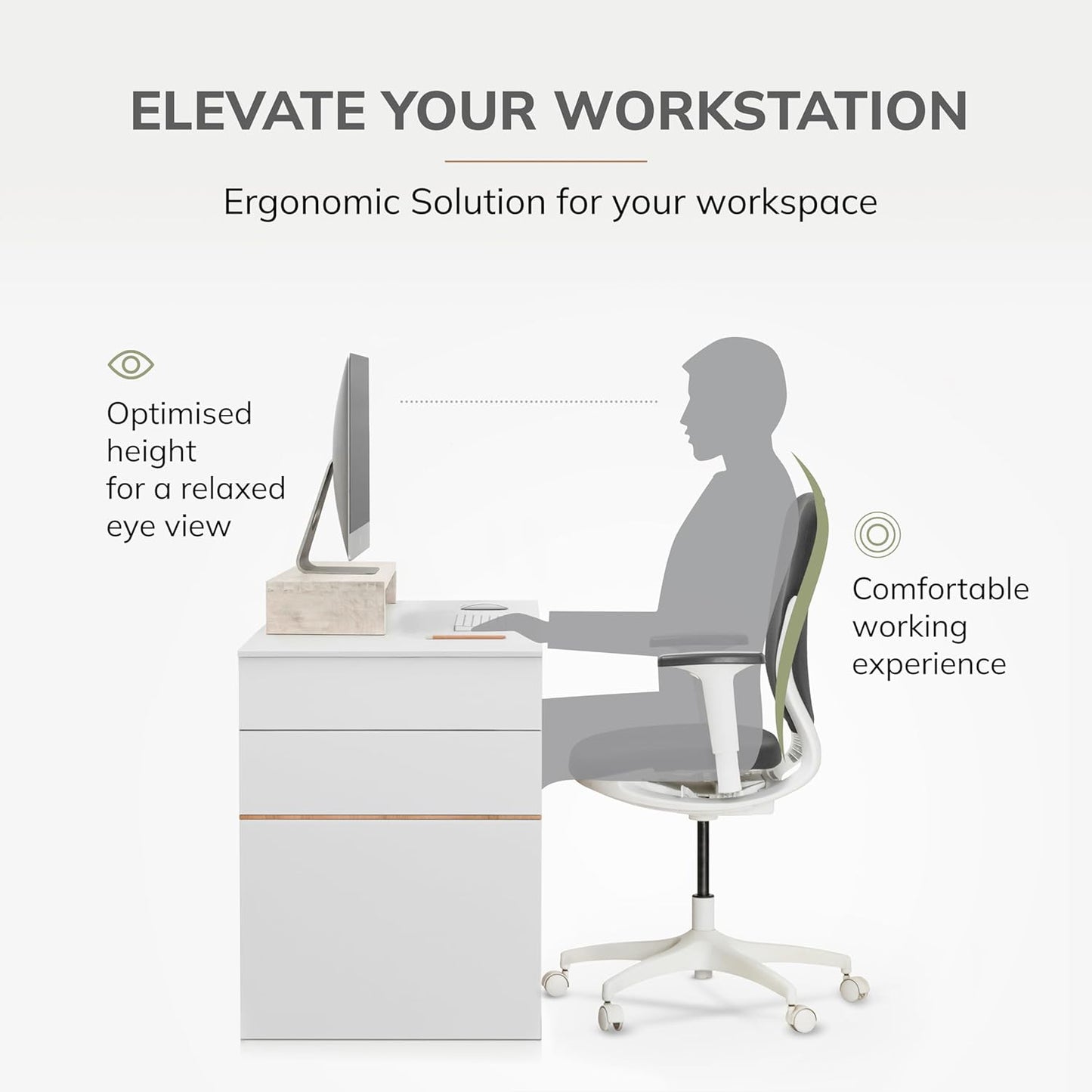Anji Mountain Wooden Monitor Stand - Elegant Monitor Riser,Perfect Monitor Stand for Desk Organization, Durable Wood Construction monitor stands,Enhances Ergonomics and Workspace Efficiency,White Wash