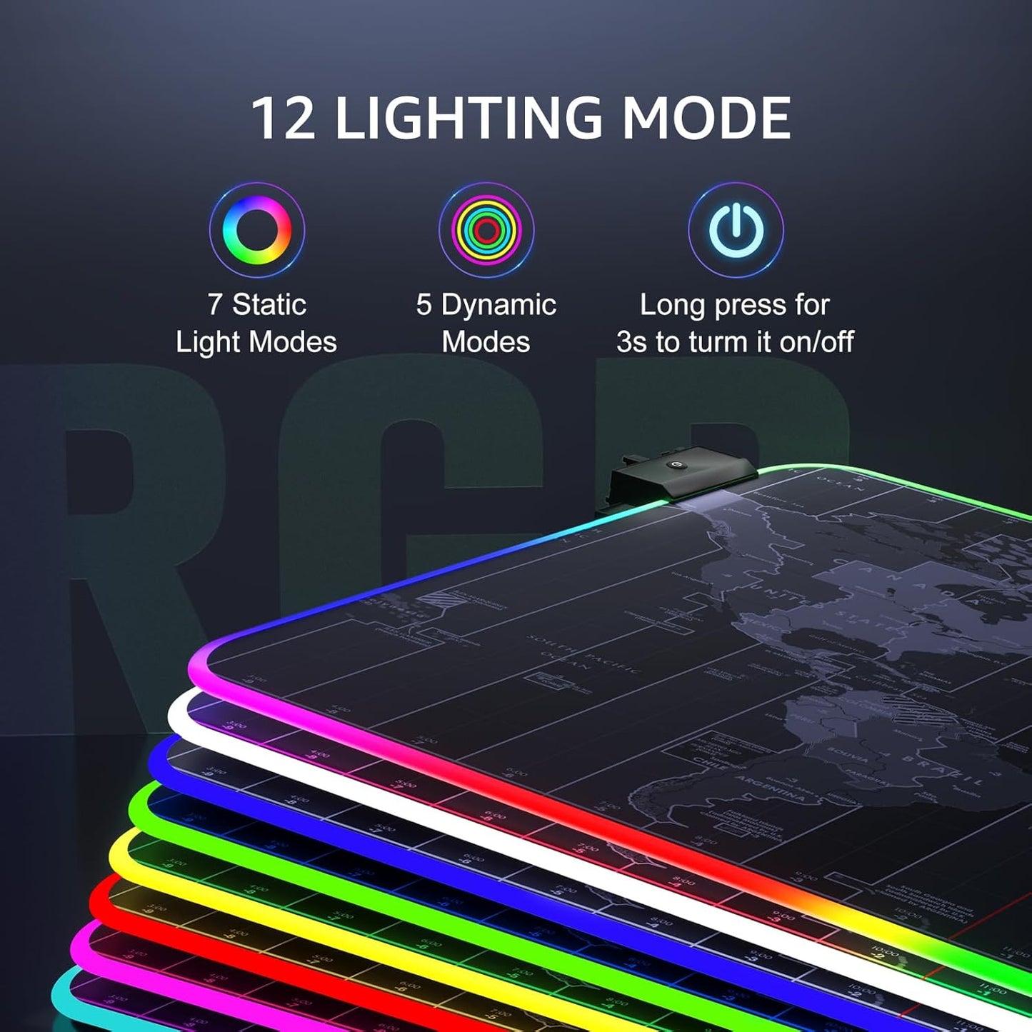 KTRIO RGB Large Gaming Mouse Pad with Stitched Edges, Superior Micro-Weave Cloth, Non-Slip Base, Water Resist Coating, 31.5 x 15.7 in, RGB World Map