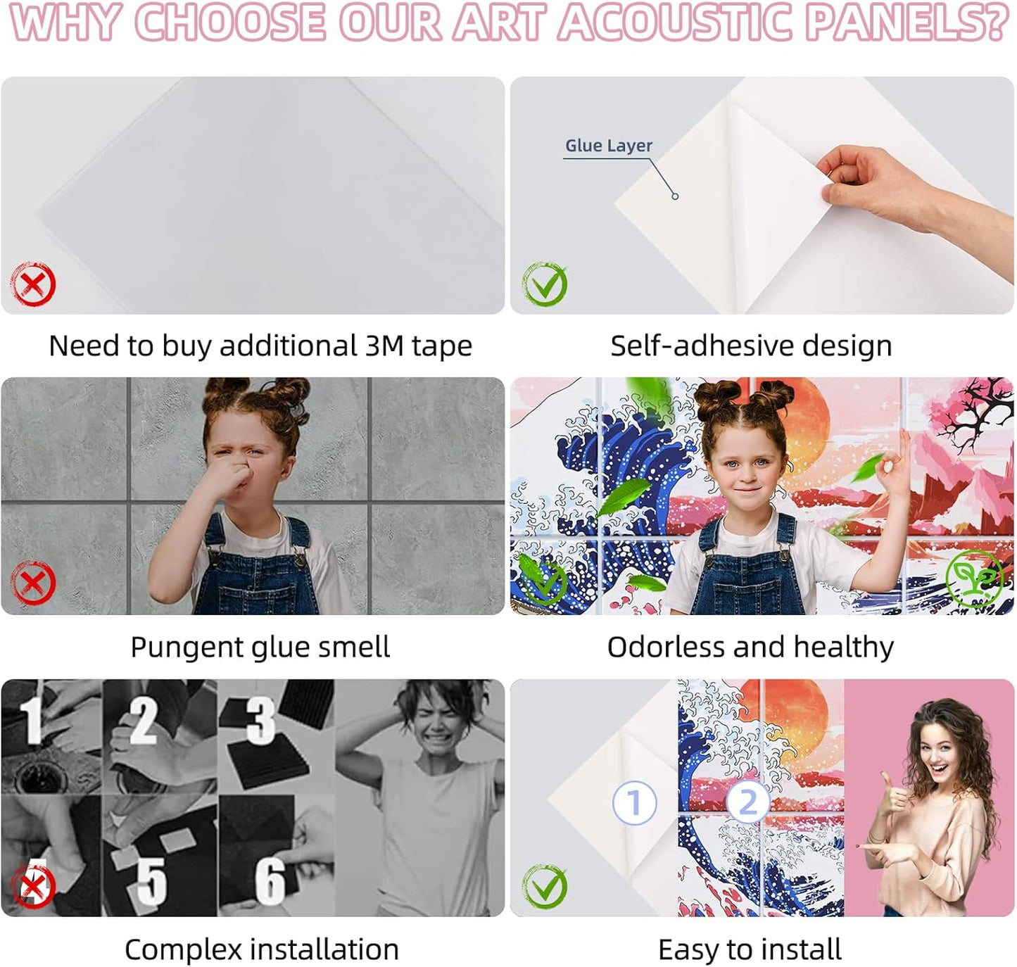 Art Acoustic Panels, 48"X32" Soundproof Wall Panels 8 Pack Self-adhesive Sound Absorbing Panels Decorative Acoustical Wall Padding for Recording Studio (Sea Wave)