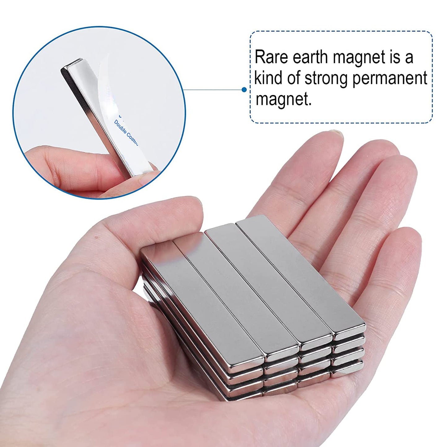 LOVIMAG Strong Neodymium Bar Magnets with Double-Sided Adhesive, Rare Earth Metal Neodymium Magnet for Fridge, Scientific, Shower Door, Office Etc, 60 x 10 x 3 mm, Pack of 16