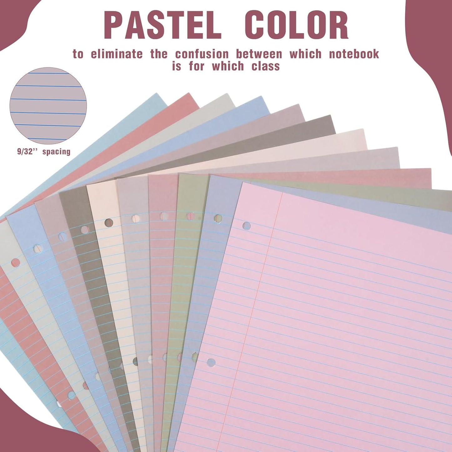 PerKoop 600 Sheets Colored Loose Leaf Paper 8.5" x 11" college ruled Lined 3 Hole Punched notebook Filler Paper for 3 Ring Binders Office School Supplies (Sweet Color)