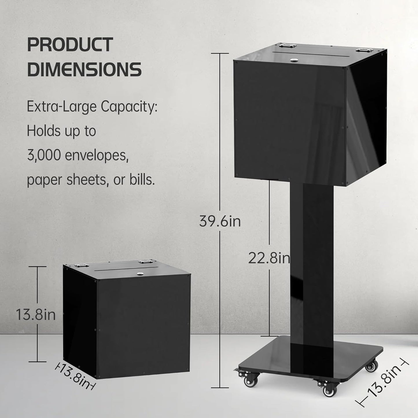 Acrylic Locking Donation Box with Stand and Wheels – Secure Suggestion Box for Fundraising, Voting, Charity Events, Schools & Churches