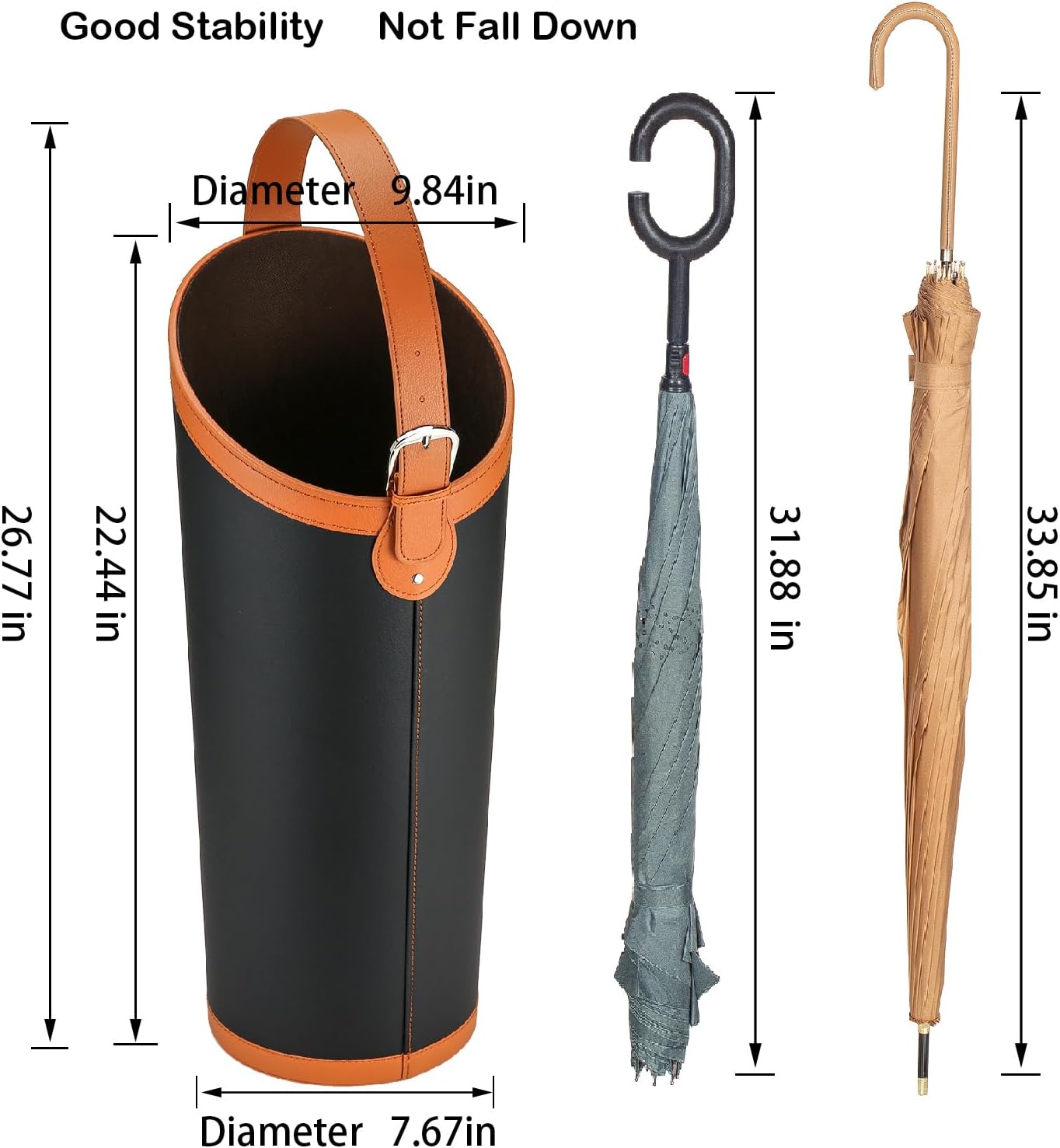 Faux Leather Large Umbrella Holder Entryway，Modern Black Umbrella Rack Stand Indoor