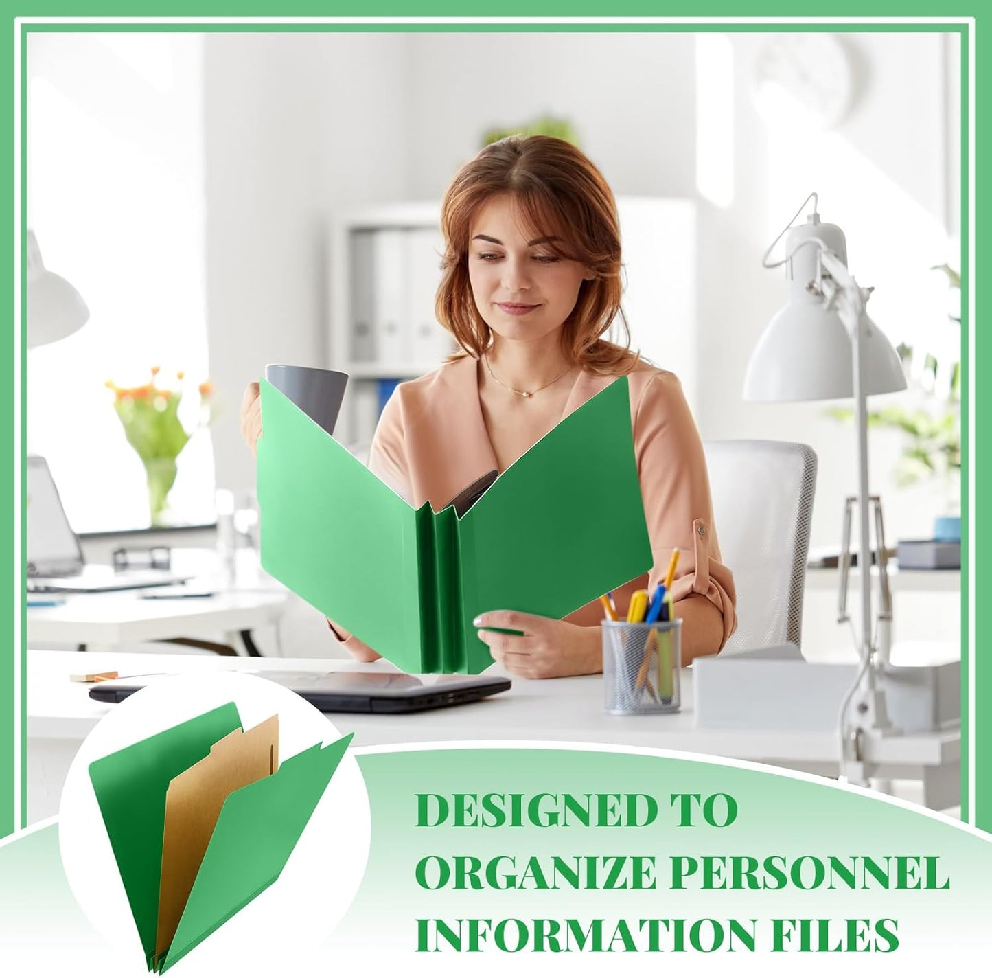 12 Pcs Classification Folders Letter Size, 1 Divider Pressboard File Folder with Fasteners, Expanding File Organizer Bulk for Teachers, Clergy, Office, Church, Christmas Donations (Green)