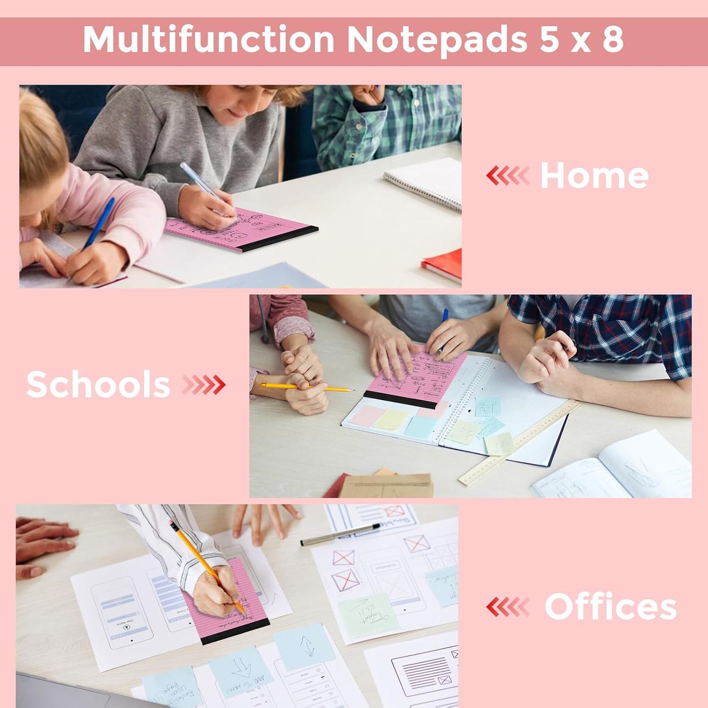 Legal Pads 5x8 Pink Note Pads, 48 Pack College Ruled Pink Notepads 5x8 Lined Paper, Small Notebook Writing Pads 30 Sheets Per Pink Paper Legal Pads for Home Office School Supplies