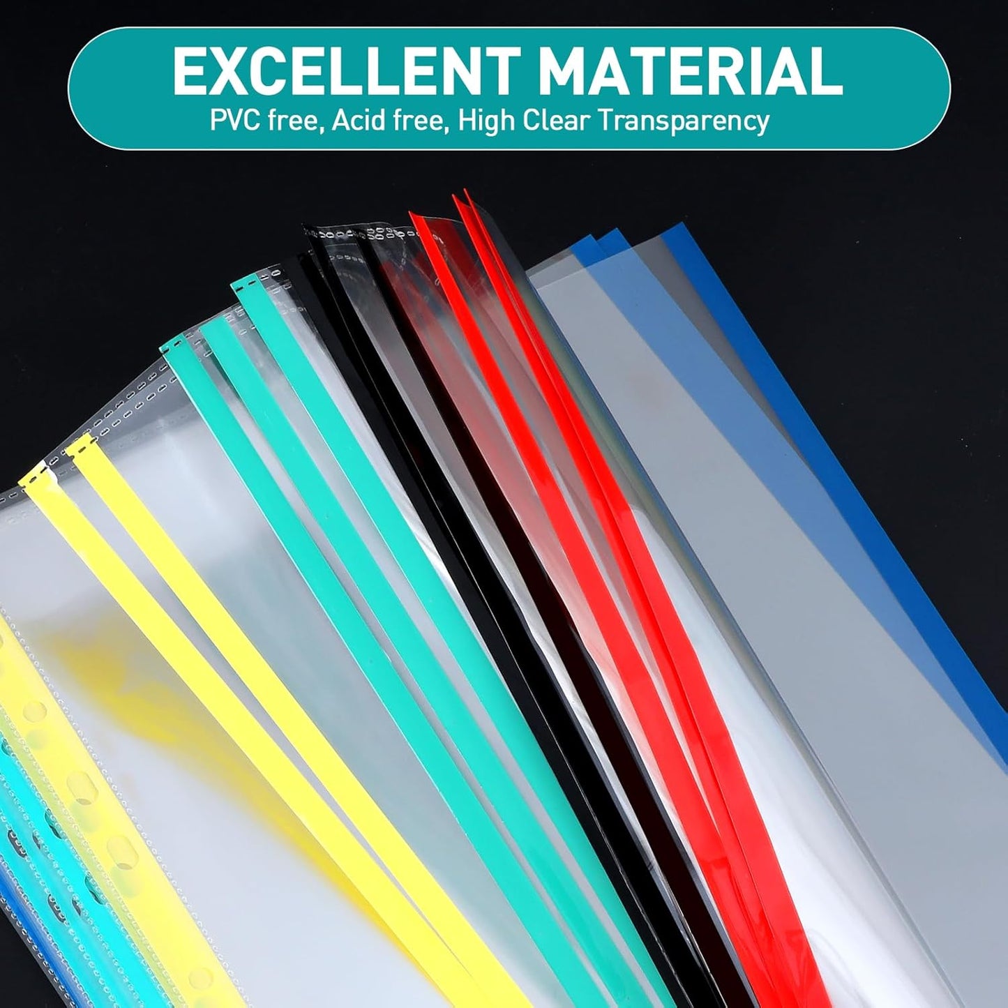 Sheet Protectors, PANDRI 500 Pack Color Heavy Duty Plastic Page Protectors Sheet Reinforced 11-Hole Fit for 3 Ring Binder Fits Standard 8.5 x 11 Paper, 9.25 x 11.25 Top Loaded, Excluding Acid