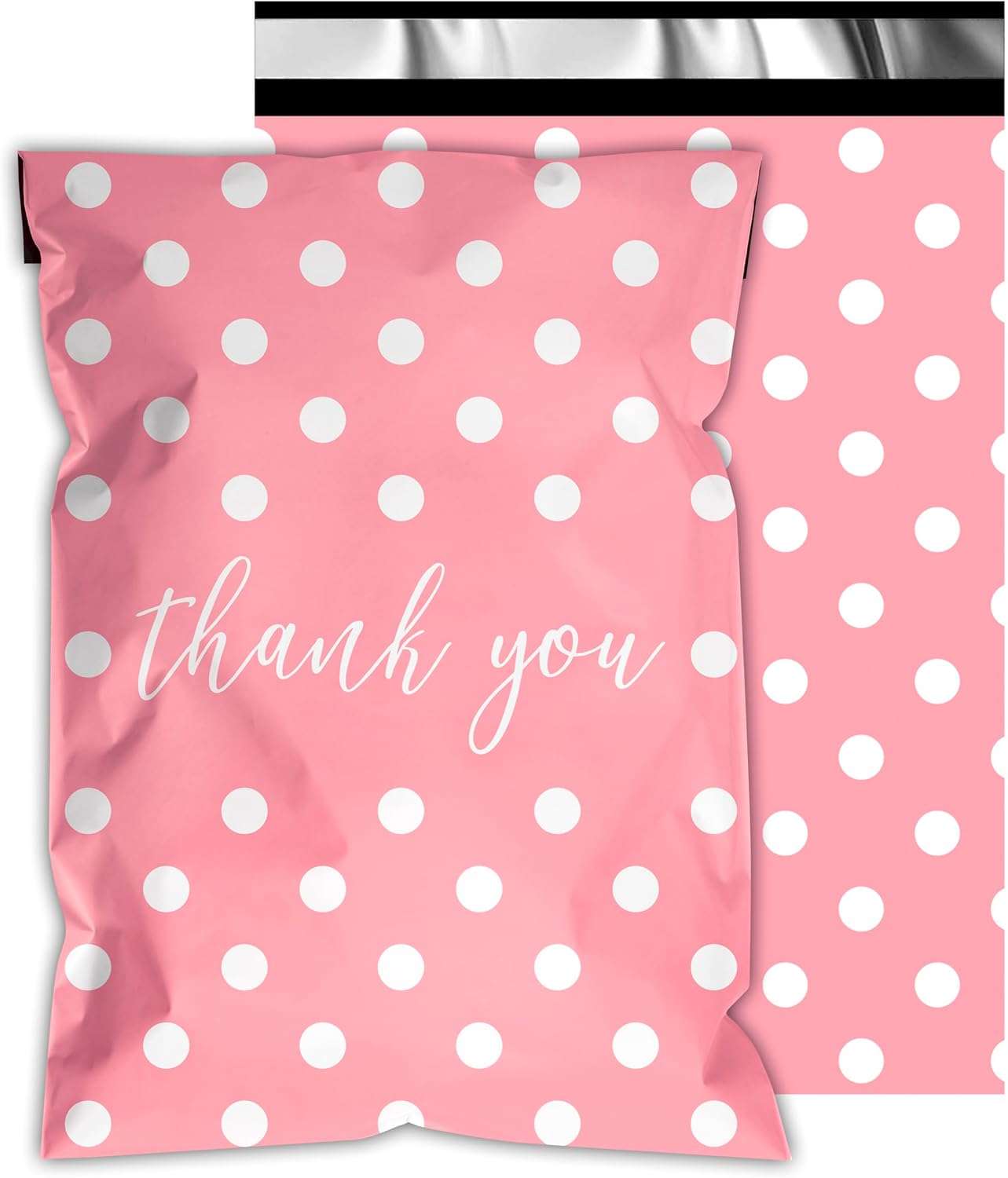 Thank You Poly Mailers 10x13 Inch 100 Pcs - Pink Dots printed Shipping Bags, 2.4mil Thickness, Waterproof and Tear Resistant Mailing Envelopes, Self-Sealing Packaging Bags for Small Business
