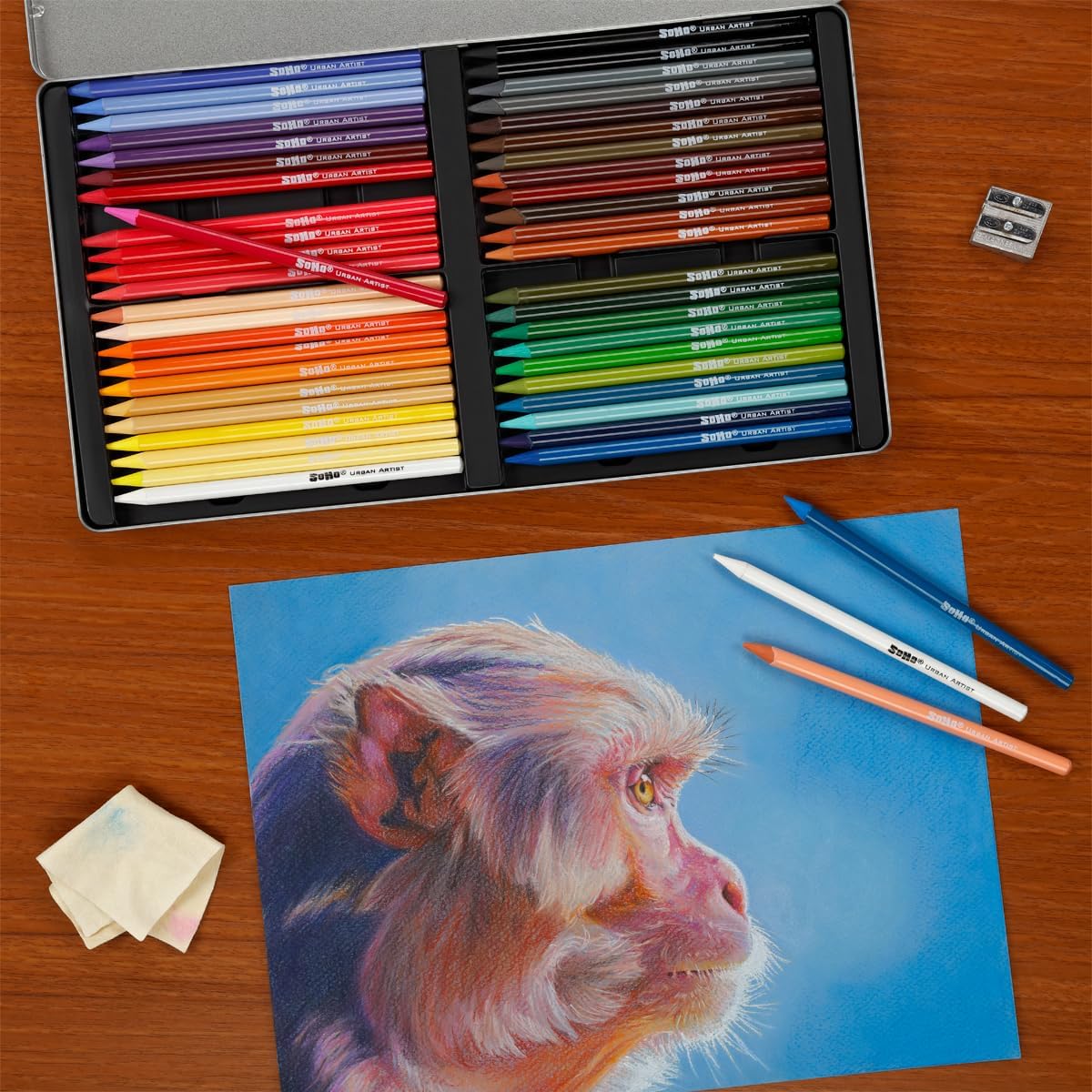 Soho Urban Artist Woodless Pastel Pencils - Set of 48, Professional Artist-Grade, 40% More Pastel, Water-Soluble, Pre-Sharpened, Easy Blending, 6.93mm Barrel, Clear Lacquered