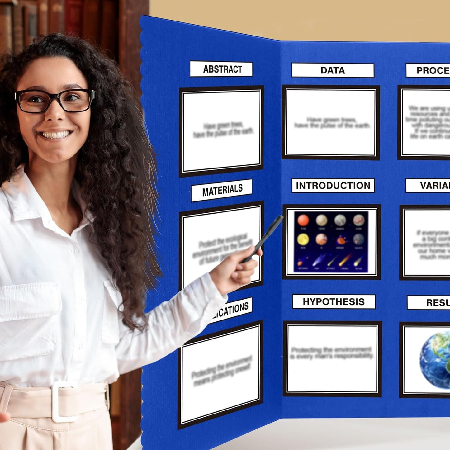 Paterr Trifold Poster Board with Storage Bag, Hook and Loop Fabric, Foldable 3 Panel Presentation Board for Science Fair and Exhibitions(Dark Blue,72 x 36 Inch)