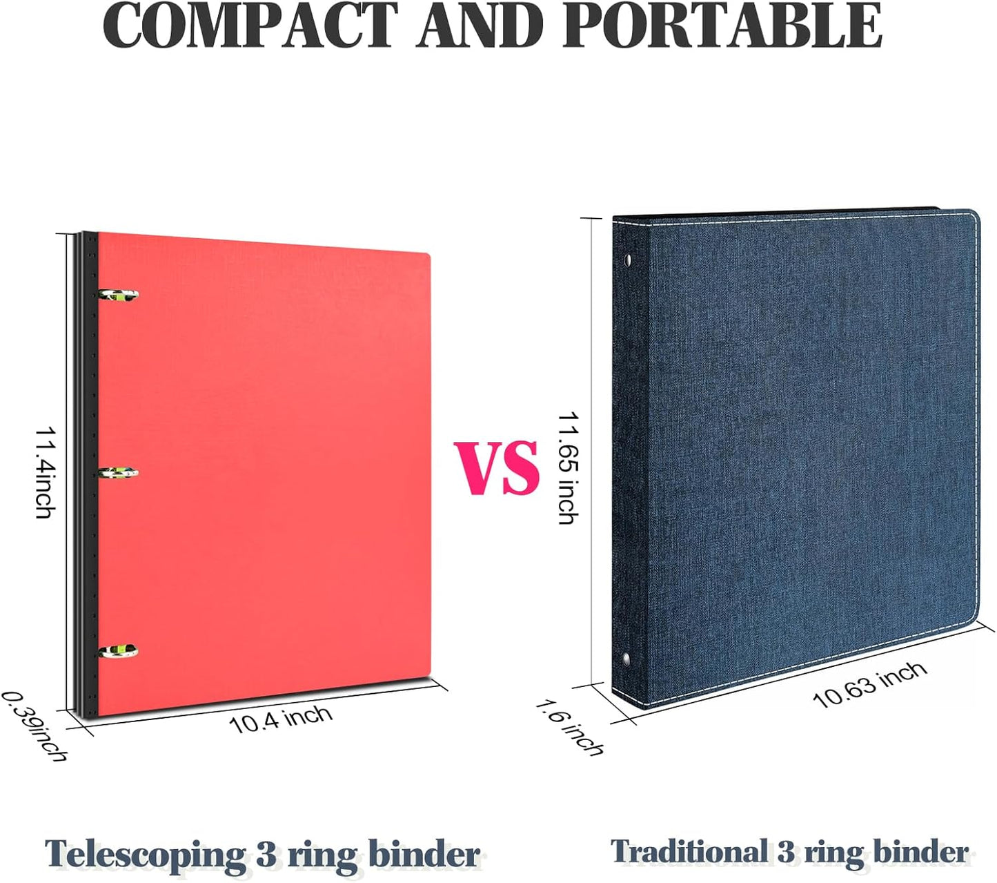 INFUN Telescoping 3 Ring Binder, Portable Plastic 0.75 inch 3 Ring Binder with Telescoping Spine and Foldable Front Cover Holds 8.5" x 11" Paper for School,Office and Homes-Red