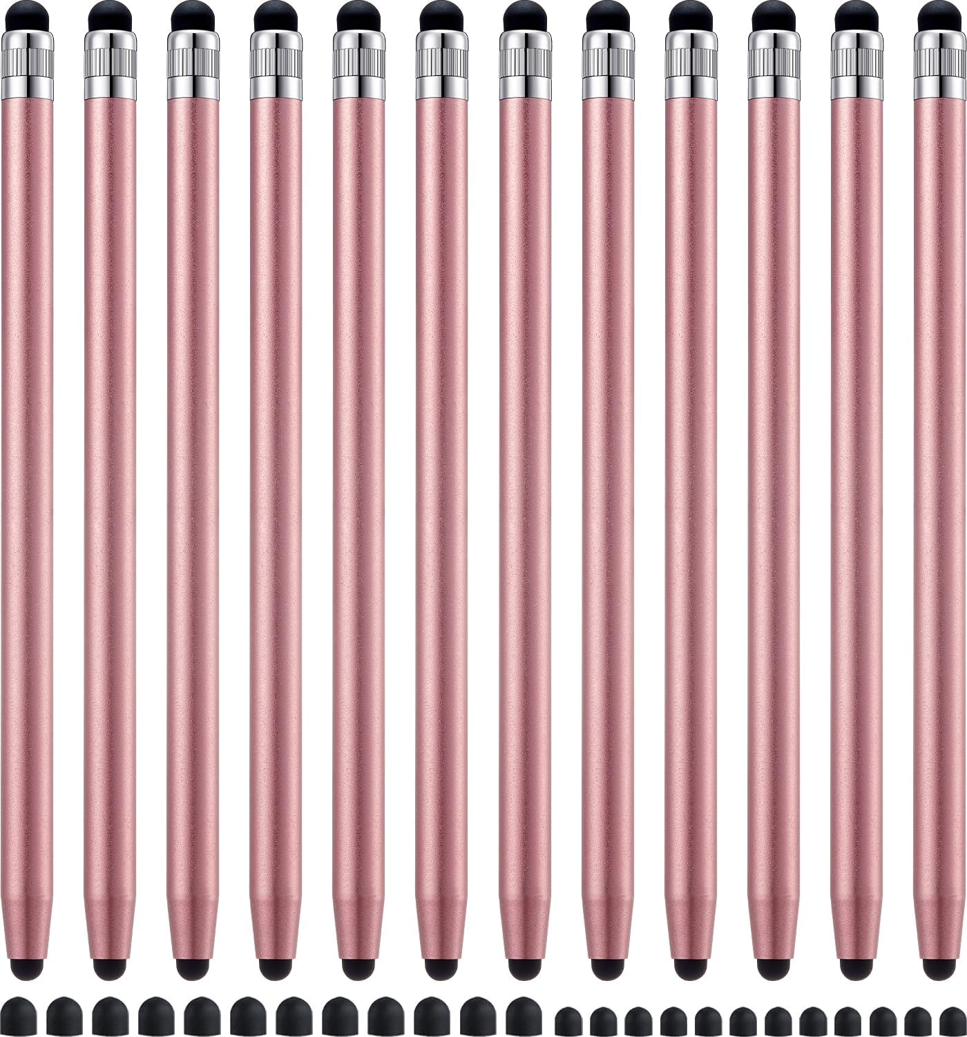 LINFANC 12Pcs Rose Gold Stylus Pen for Touchscreen, 2-in-1 High Precision & Sensitivity Stylus Pen for iPhone/iPad/Android Smartphones and Tablets Compatible with All Touch Screens