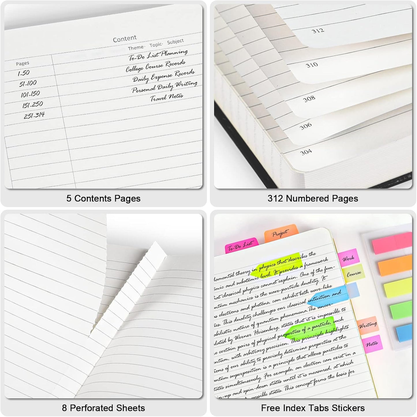 College Ruled Notebook, Large A4 Hardcover Leather Journal, 312 Numbered Pages Writing Journal, 100gsm No Bleed Paper, Lined Journal Notebook for Women Men School Office, 8.5''×11'', Pink