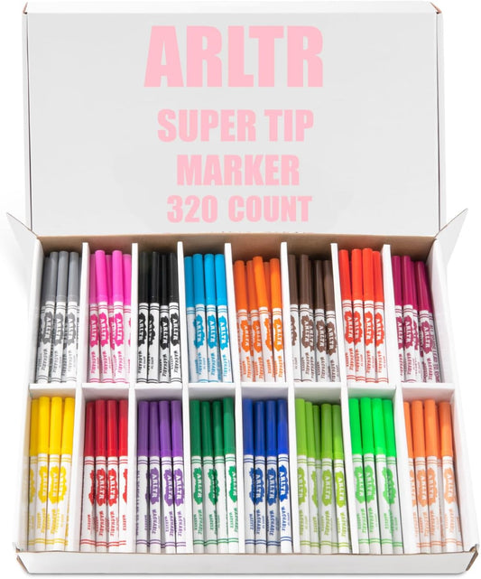 Washable Markers Bulk, Bulk Pack of 320 in 16 Vibrant Colors with Super Tip - Perfect for Kids' Classrooms & Teachers