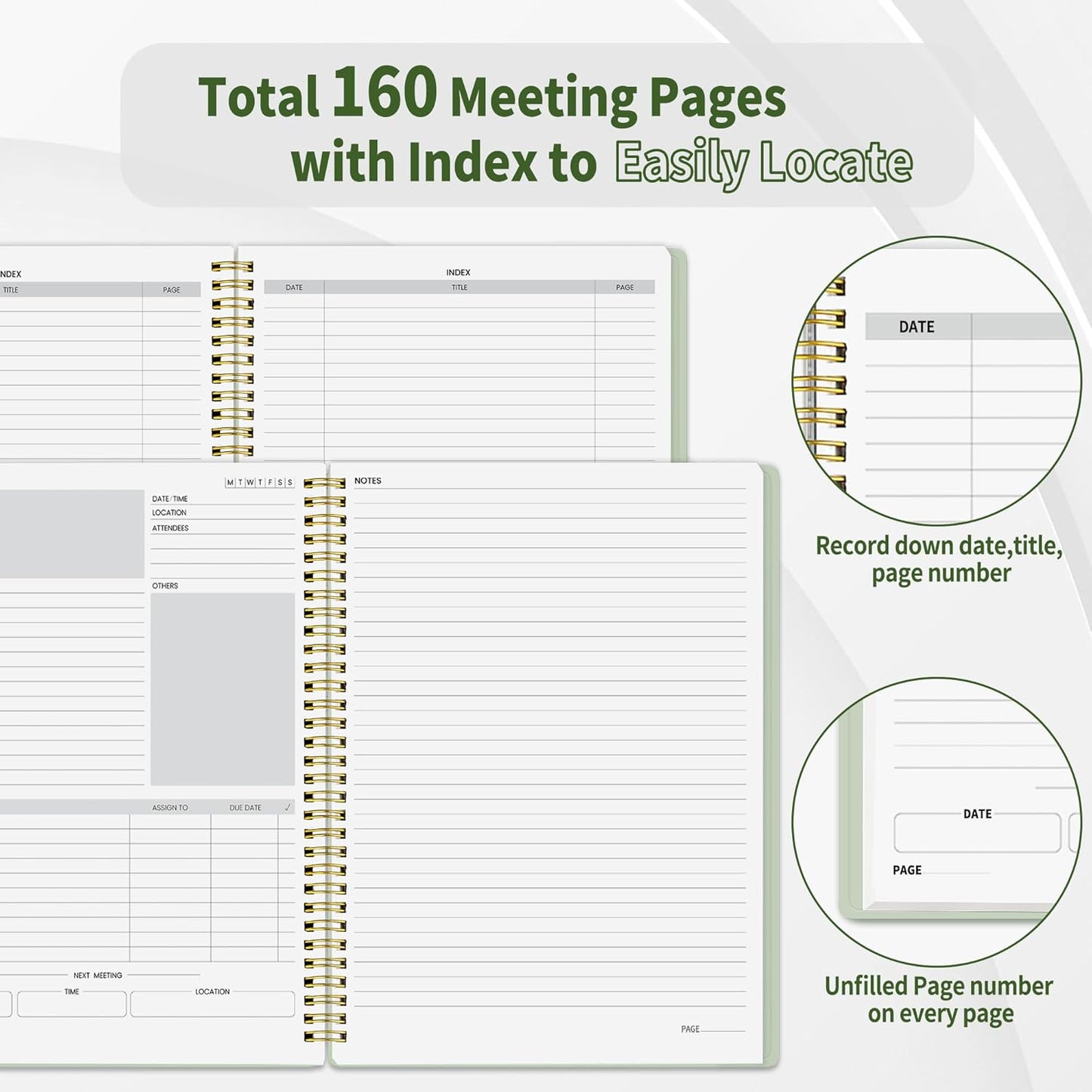 SUNEE Half Meeting Half Note - 8.5"x11" Professional Notebooks for Work - 160 Pages, A4 Size Project Planner, Spiral Meeting Agenda/Minutes Organizer for Women Men, Note Taking, Office & Business