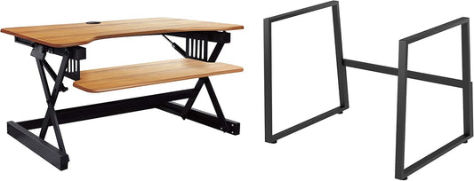 Rocelco 40" Large Height Adjustable Standing Desk BUNDLE - Quick Sit Stand Up Dual Monitor Riser - Gas Spring Assist Computer Workstation - Retractable Keyboard Tray - Teak Wood Grain (R DADRT-40-FS2)
