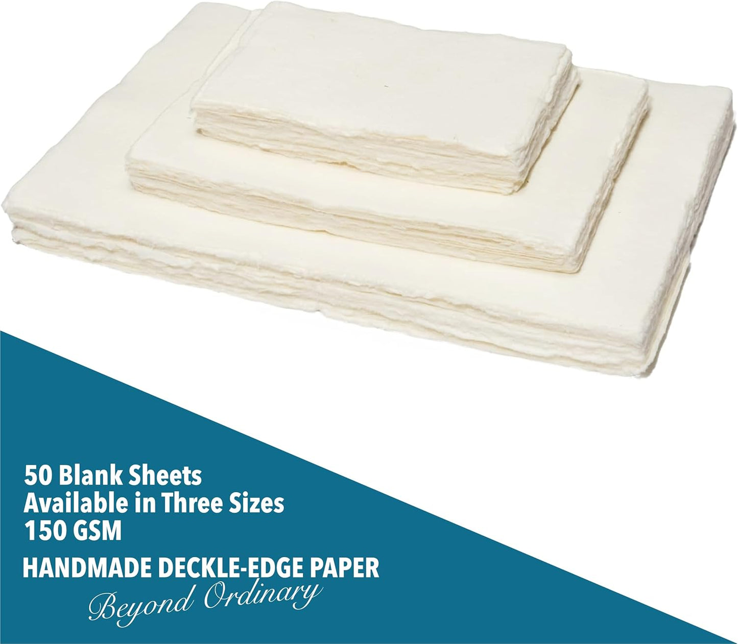 Wanderings Handmade A5 Cream Mixed Media Paper with Deckle Edge - 5.8x8.3-150 GSM - Cold Press Textured Paper Made with Recycled Cotton for Invitations, Crafts, Writers, Watercolor - 50 Sheets