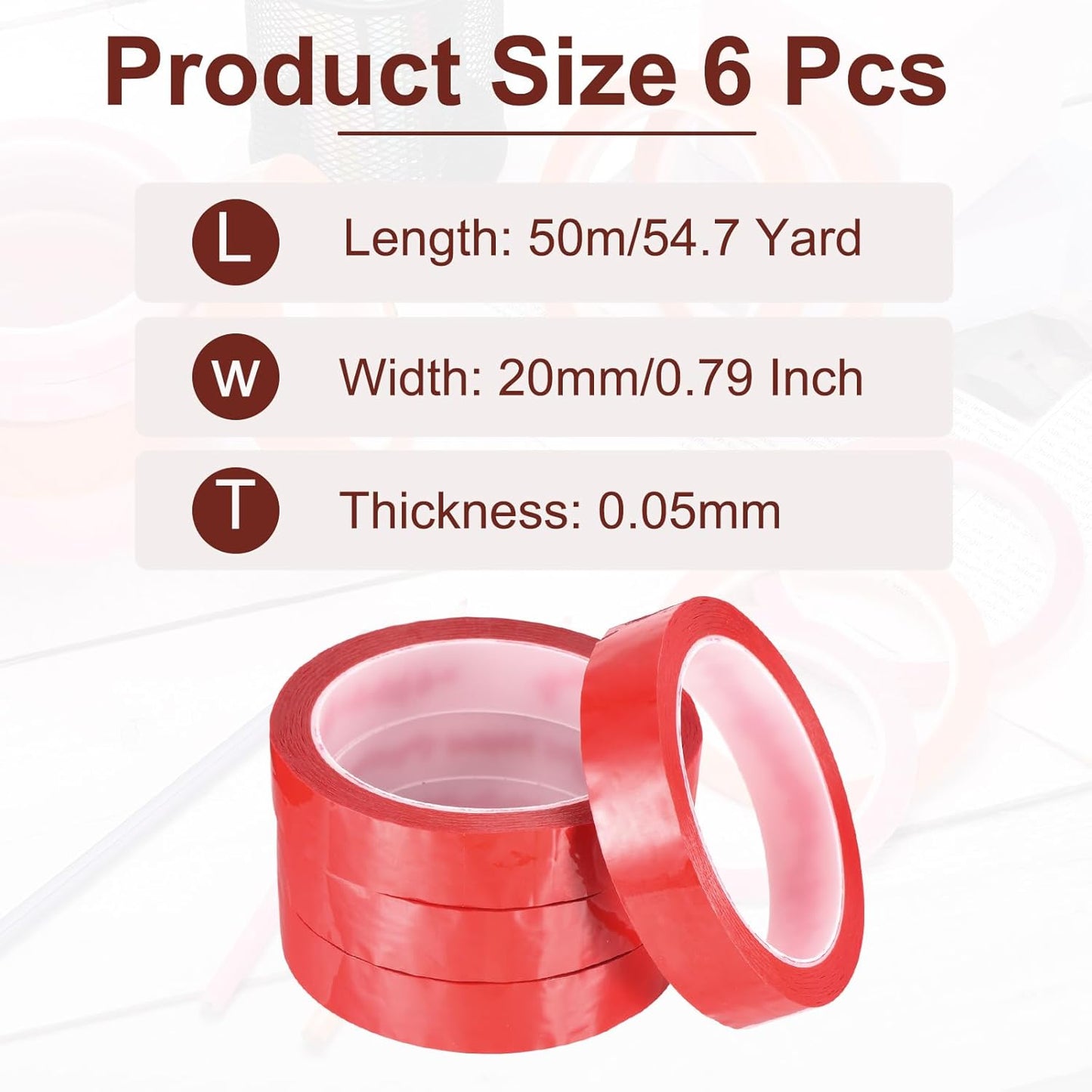 MECCANIXITY 6 Rolls Whiteboard Tape Graphic Chart Tape 20mm 54.7 Yard Art Tape Thin Self-Adhesive Pinstripe Tape Masking Tape for Gift Wrapping Craft Supplies, Red