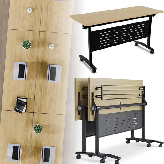Folding Conference Room Table, Modern Conference Tables with Wheels, Large Rectangular Mobile Training Tables for Office Classroom, Foldable Modular Boardroom Seminar Table Maple (2pack L70.9in)