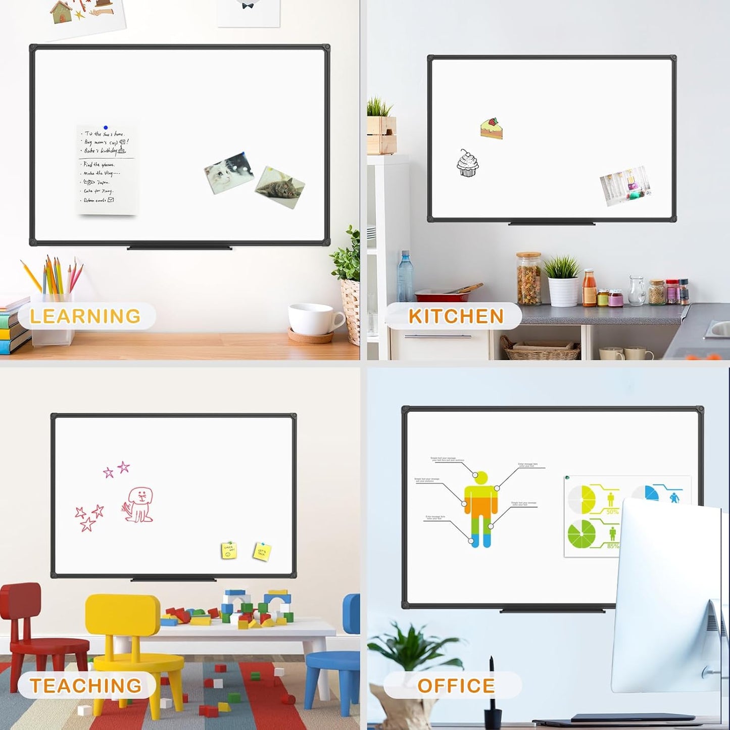 JILoffice Magnetic Whiteboard/White Board, Dry Erase Board 48 x 36 Inch, 2 Pack, Black Aluminum Frame Wall Mounted Board for Office Home and School