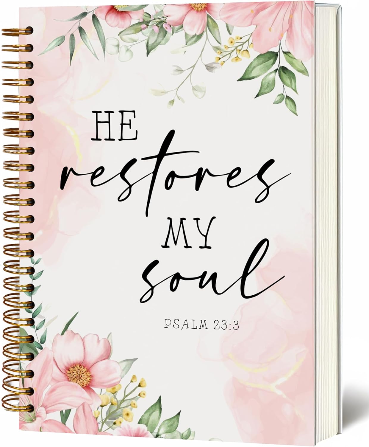 Bible Notebook, A5 Spiral Christian Journal with Floral Pink Butterfly Notebook, Bible Verse-He Restores My Soul, Inspirational Notebooks for Women, Bible Study, Gift for Birthday Christmas, Office Supplies (Light pink)