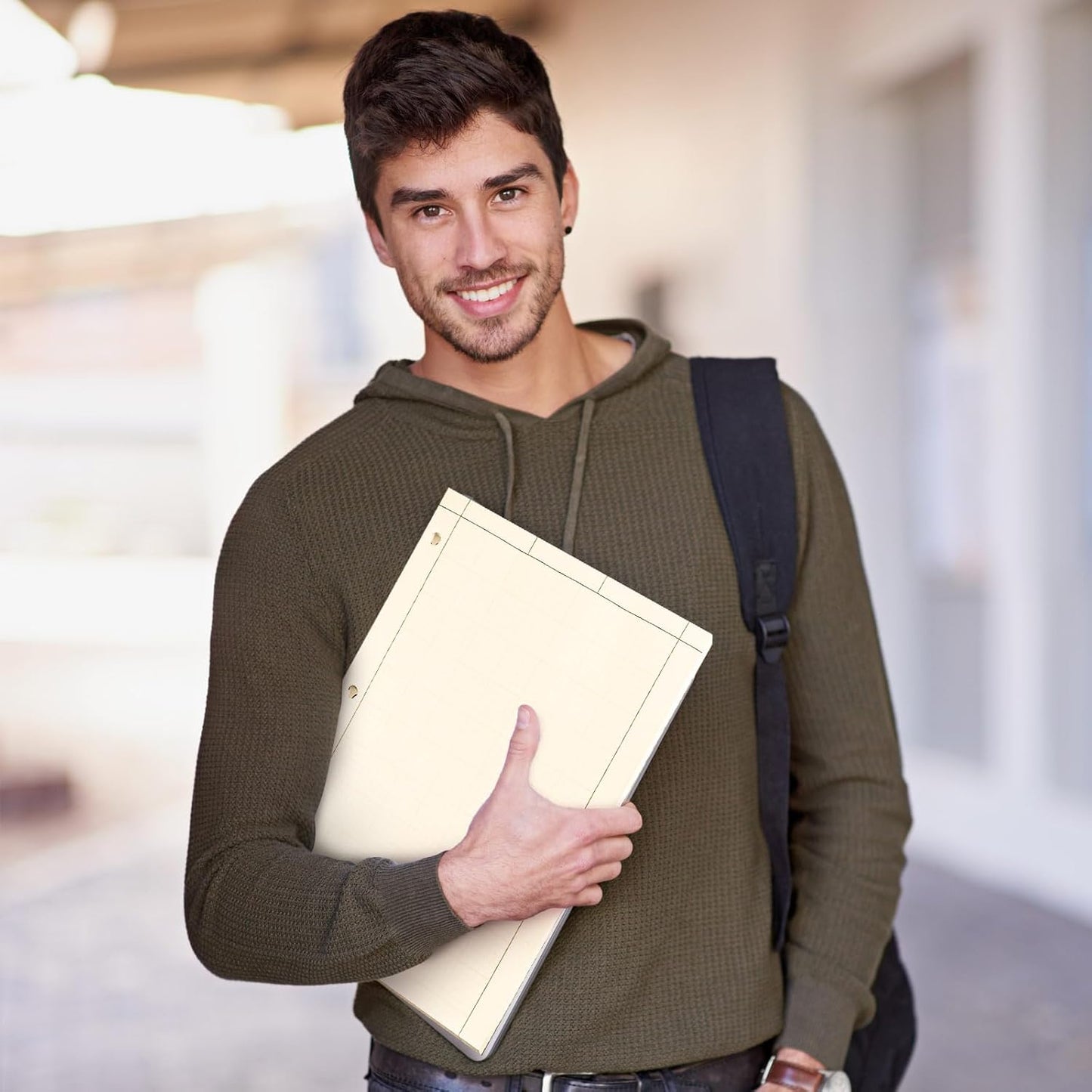Zhanmai 5 Pack Engineering Computation Pad 5 Squares Per Inch 8.5" x 11" Engineering Graph Paper Notepad 100 Sheets Per Pad, 3 Hole Punched(Beige, Brown)