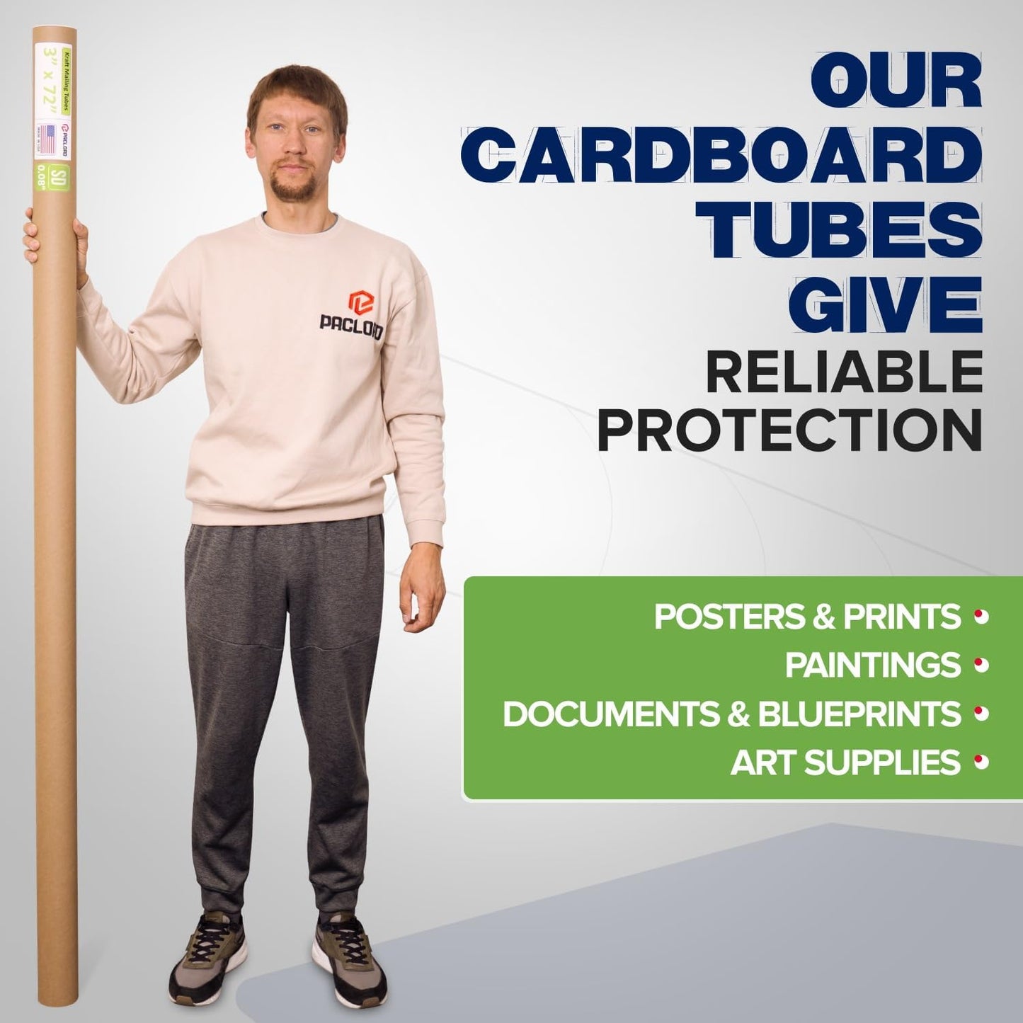 3" x 72" Reinforced Kraft Paper Mailing Tube, Pack of 2 Tubes with 4 Caps – Secure USPS Approved Poster Tube – Cardboard Tube for Shipping and Storing Posters, Prints, Artwork, or Documents