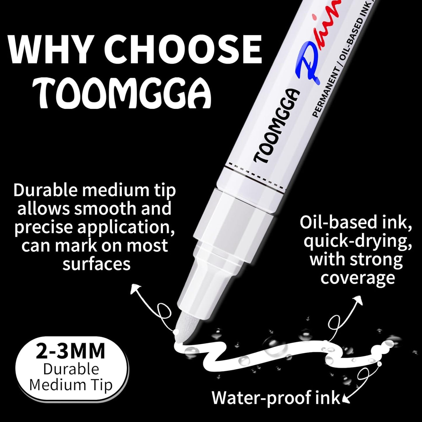 White Paint Pens Permanent Paint Markers - 8 Pack Oil Based Marking Pens, Medium Point, Quick Drying and Waterproof Pens for Rock Painting Car Tyre Metal, Plastic, Canvas, Wood, Glass