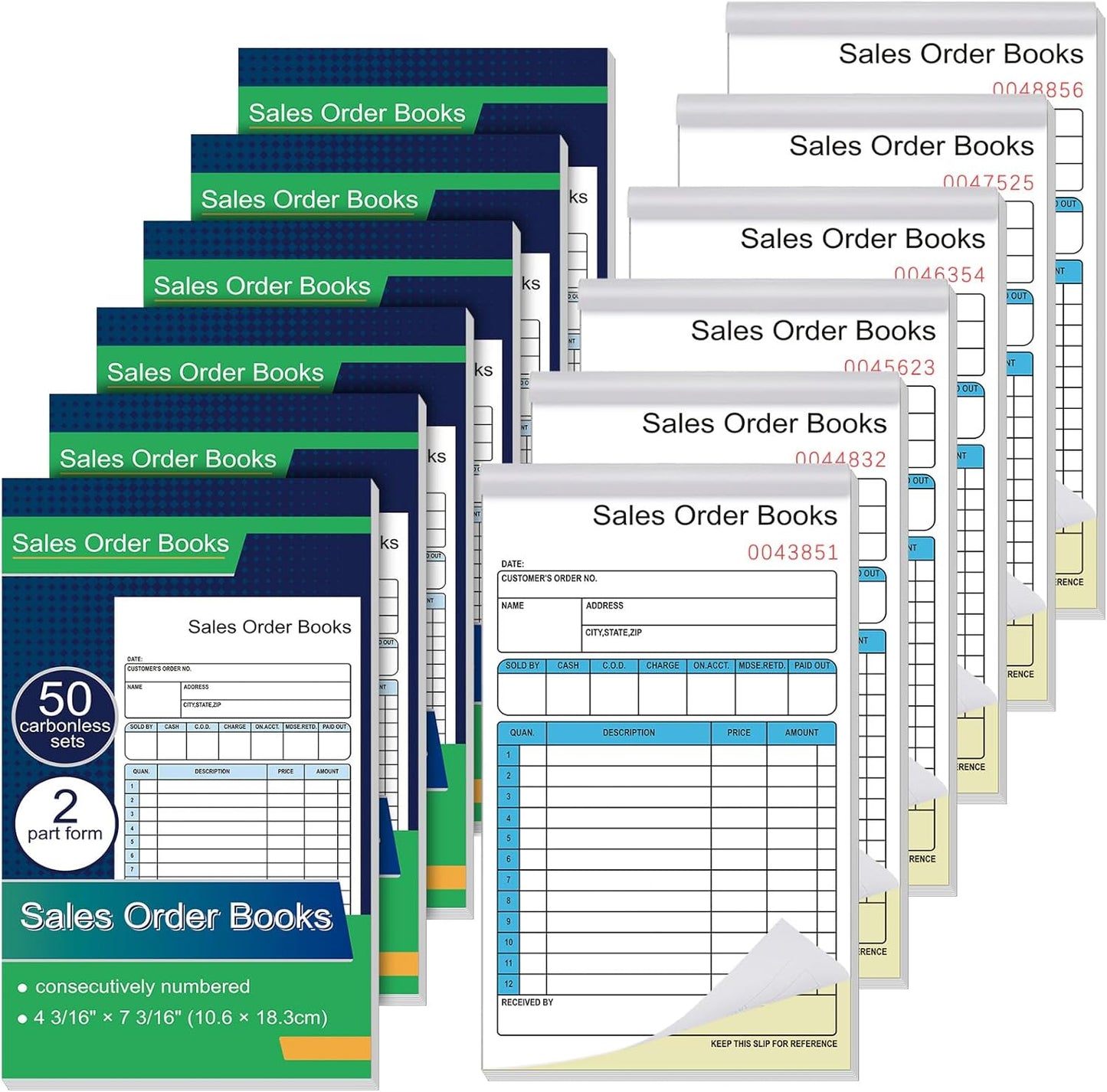 Seajan 12 Pcs Sales Order Books, 4.2 x 7.2 Inch 2 Part Purchase Order Book with Carbonless Copies Receipt Book for Small Business Receipt Log Book 50 Sets Per Book