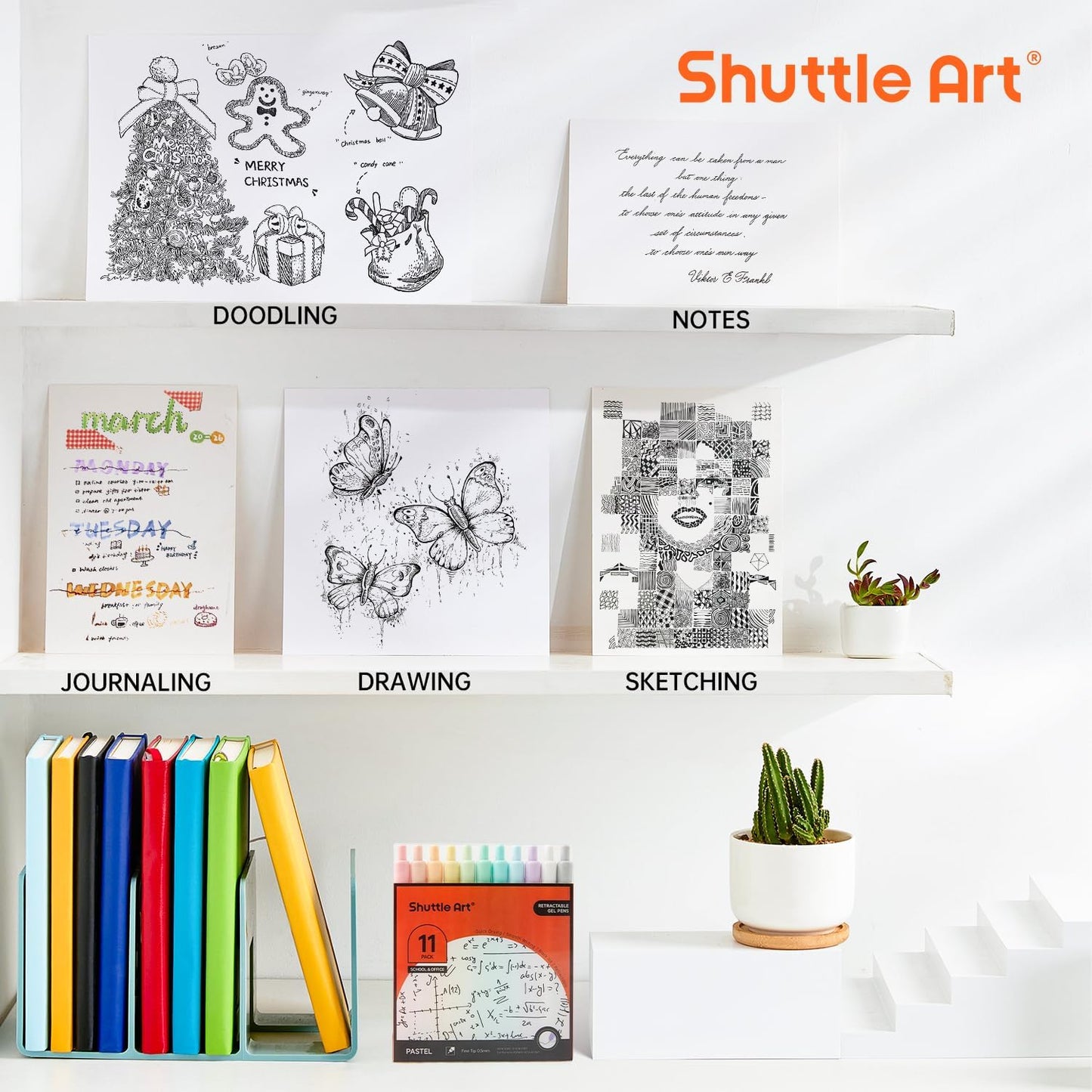 Shuttle Art Retractable Pastel Gel Ink Pens, 11 Pack Black Ink Pens, Cute Pens 0.5mm Fine Point for Writing Journaling Taking Notes School Office Home