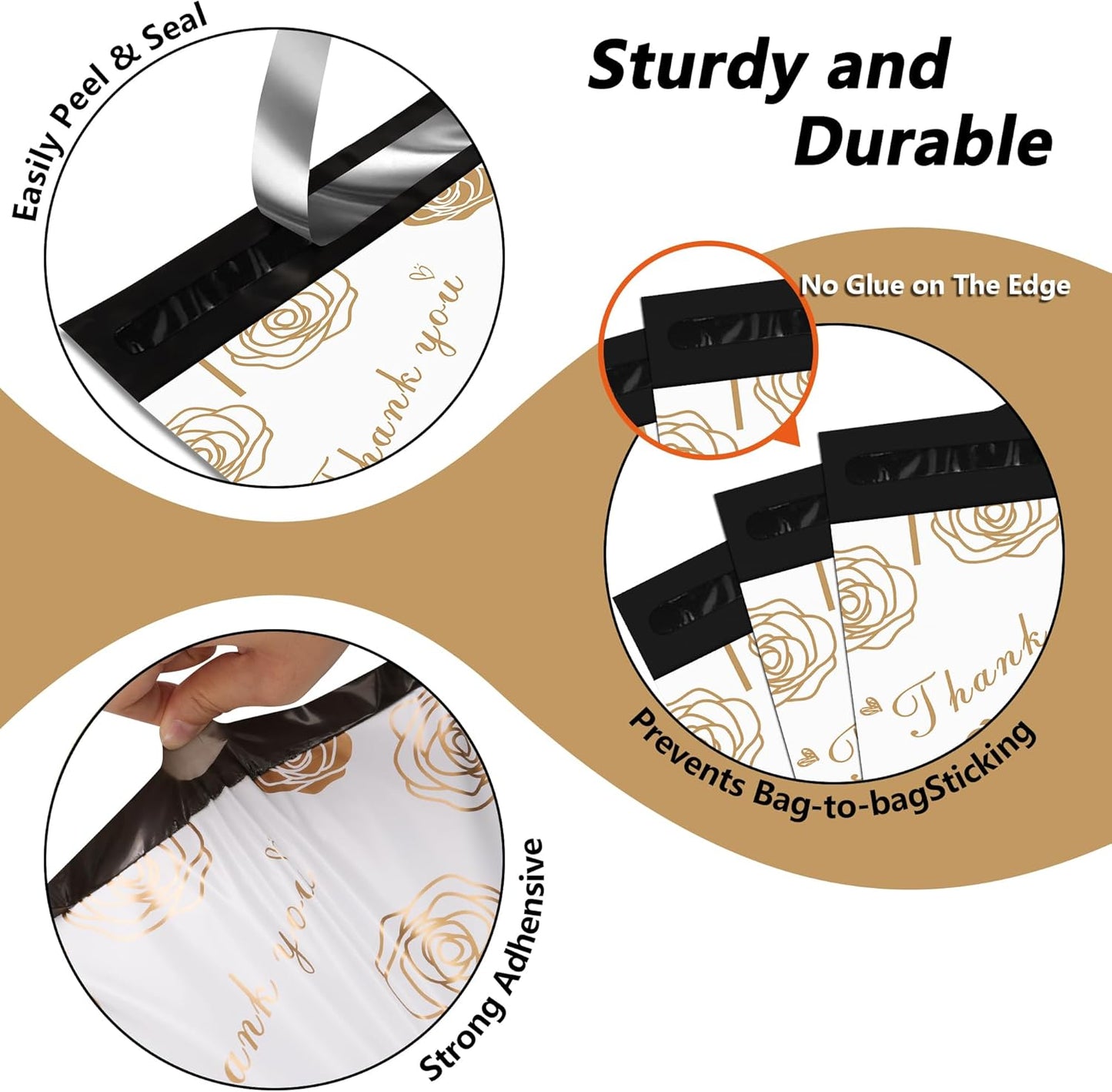 Thank You Poly Mailers 10x13 Inch 25 Pcs - Gold Rose Printed Shipping Bags for Clothing - Waterproof and Tear Resistant Mailing Envelopes - Self-Sealing Packaging Bags for Small Business