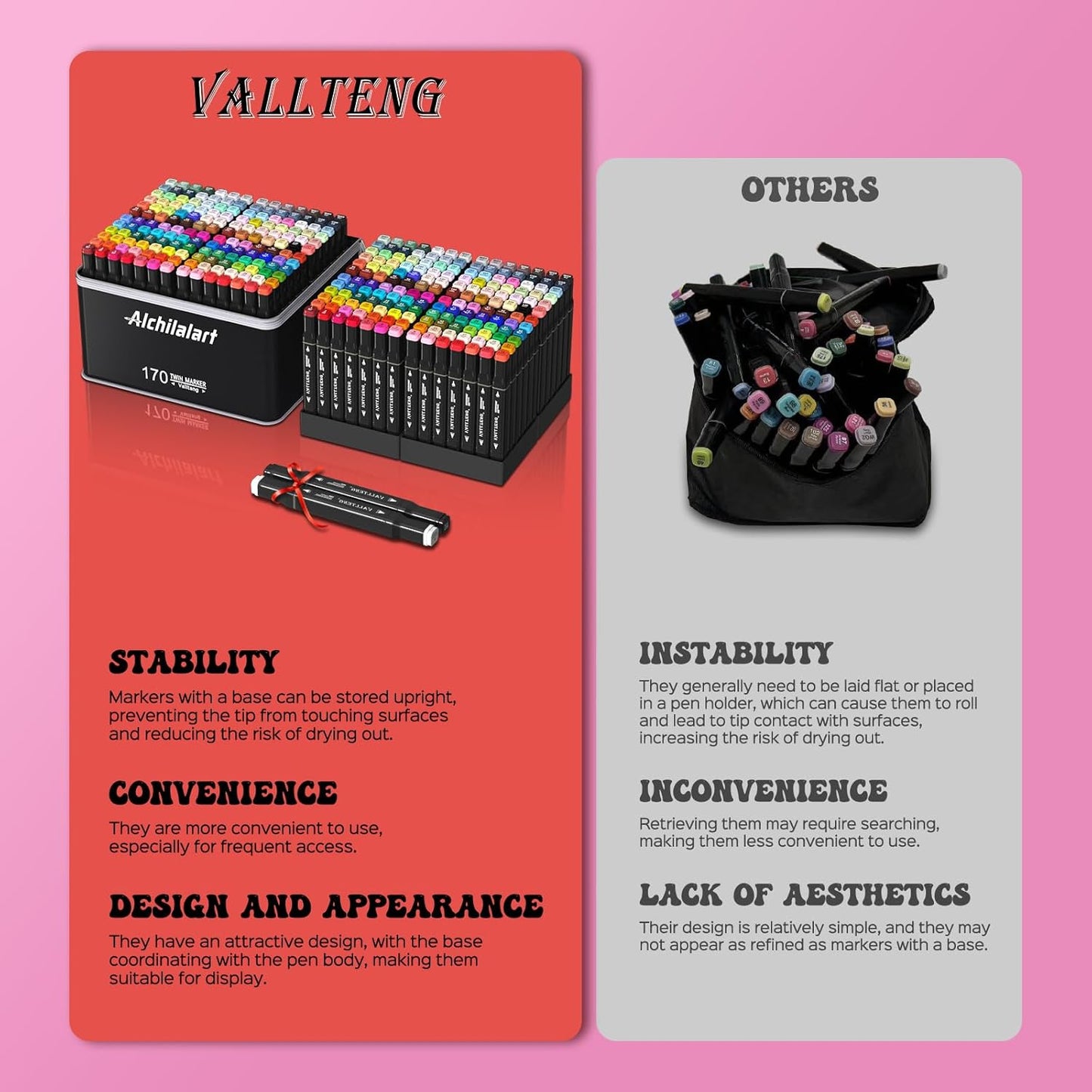 alchilalart 170 Colors Alcohol Based Markers, Alcohol Markers Set, Dual Tip Alcohol Sketching Drawing Markers Animation for Adults Kids