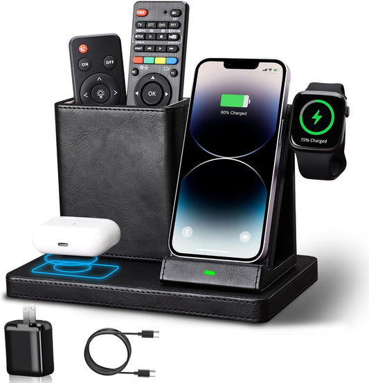 KINGFOM Leather Desk Organizer with Charging Station Multi-Functional Phone Pen Pencil Holder for Desk Desk Organizers and Accessories for Office Home Supplies (S)