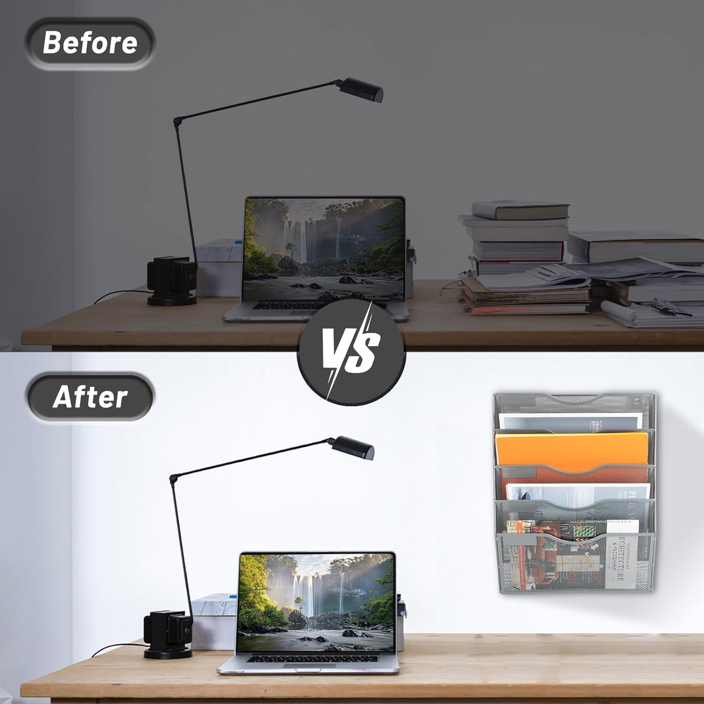 EASEPRES 5 Pocket Mesh Hanging Wall File Organizer, Wall Mounted Mail Paper Document Folder Holder, Clipboard Storage Organization Magazine Rack with Nametag Label for Office Home School, Gray