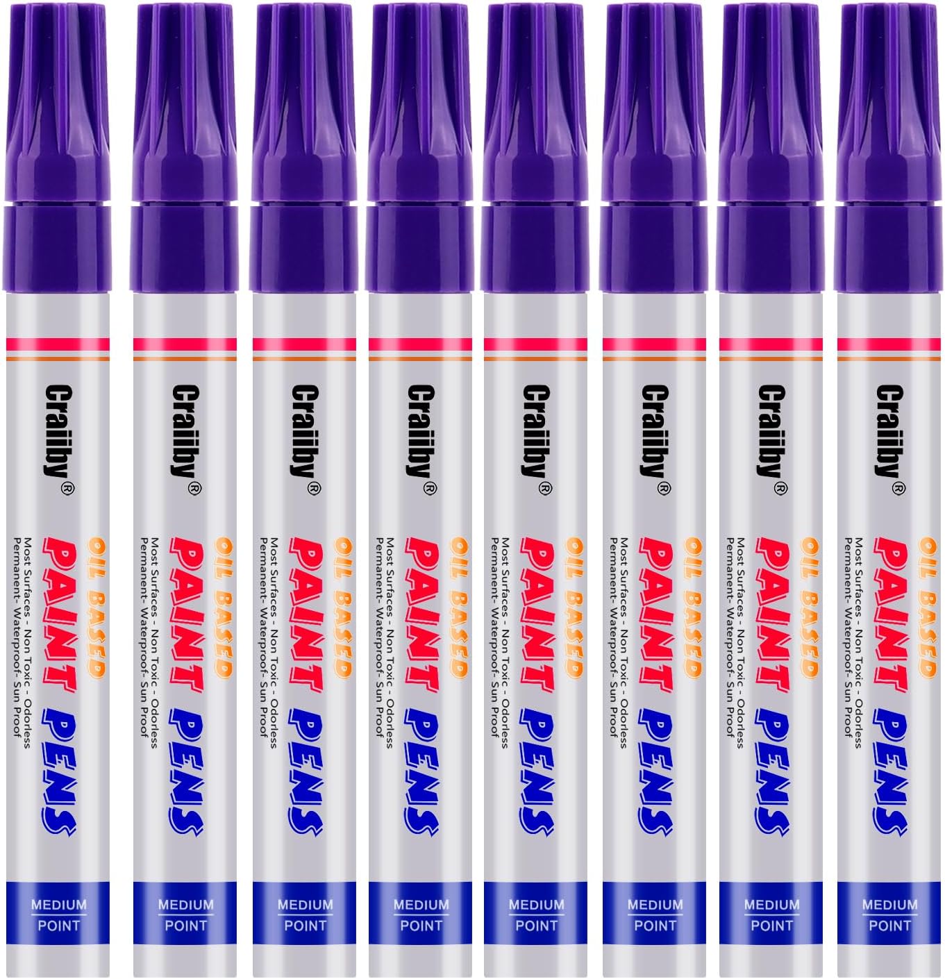 Purple Paint Markers, 8 Pack Oil-Based Waterproof Quick Dry Permanent Paint Pen Set for Rocks Painting, Wood, Fabric, Plastic, Canvas, Glass, Mugs, Metal, Tire, Stone, DIY Craft