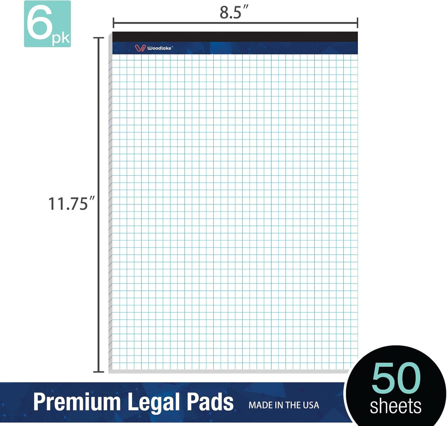 Woodlake Graph Paper Pads 8.5 x 11, 4x4 Quad Ruled, Premium Thick Paper Made In USA, No Ink Bleeding, 50 Sheets Per Pad,6 pack, Micro-Perforated Graph Paper Notebook