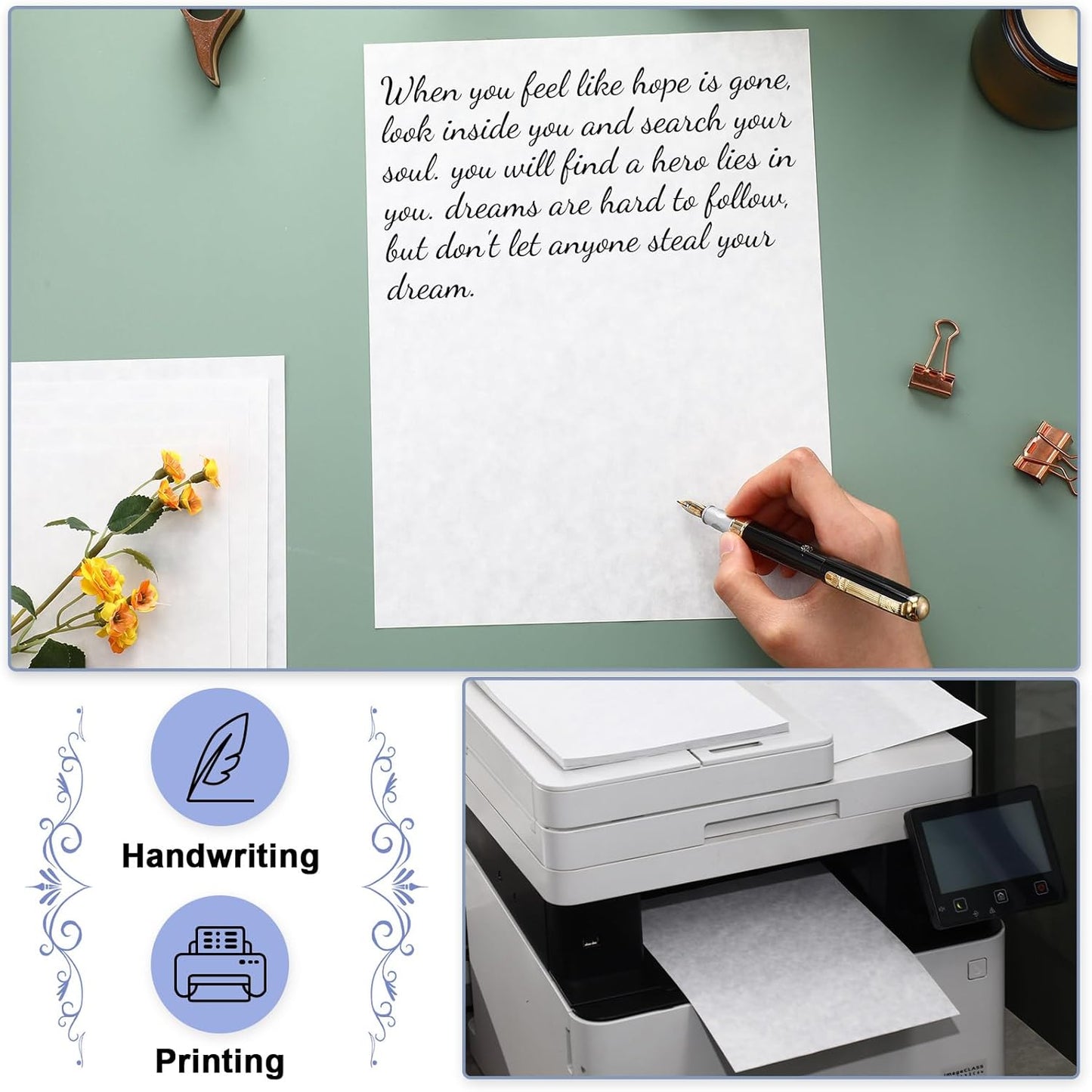 Epakh 200 Sheets Old Age Parchment Paper 8.5 x 11 Inch Standard Letter Vintage Colored Old Parchment Semblance Double Side Printing Paper(Blue)