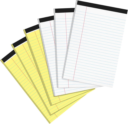 Utron 6 PCS Small Legal Pads 5x8 Yellow and White, Narrow Ruled Small Note Pads, Micro Perforated Writing Pad, College Ruled Legal Notepads 5x8 for Study, Office, To-Do Lists(30 Sheets/Small Notepad)