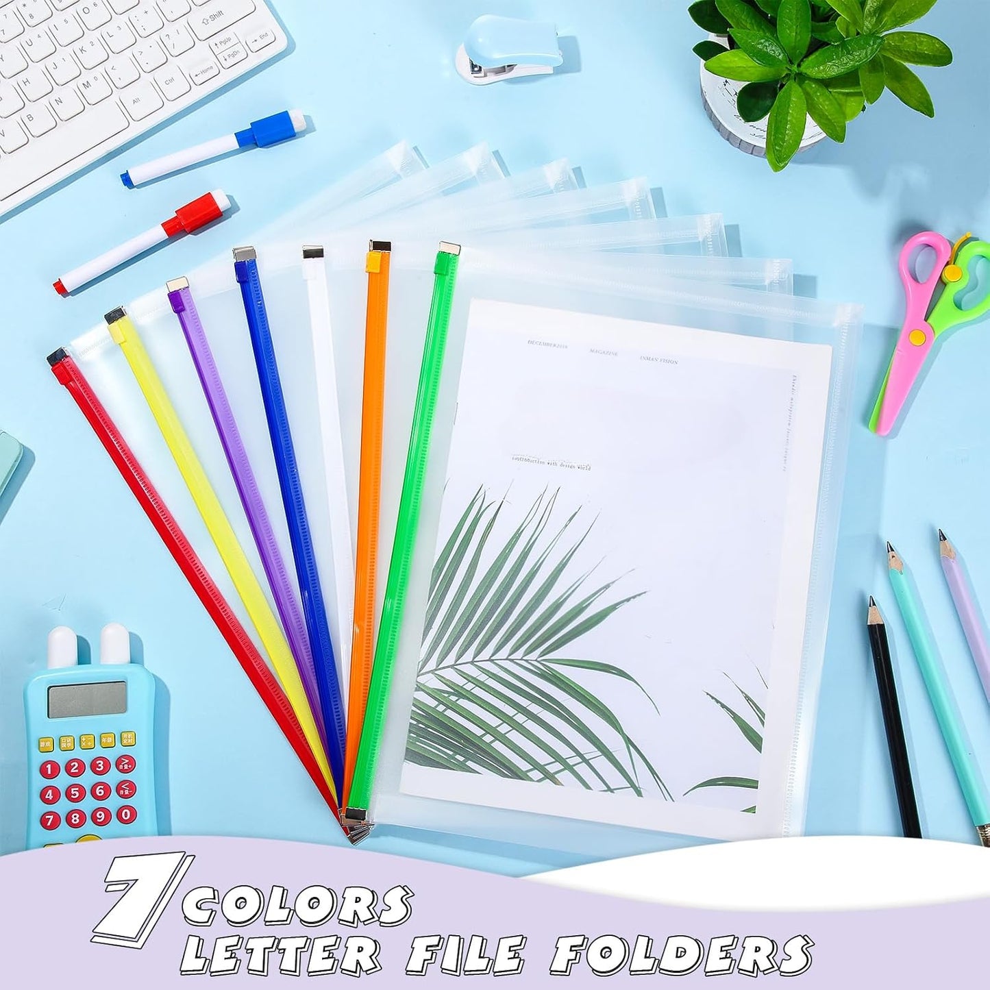 Yexiya 14 Pcs Back to School Clear Plastic Zip Envelope A4 Zipper Document Folder 13 x 9.7In File Folder Expanding Envelope Pouch for Paper Pencil Storage Office Supplies (Bright Colors)