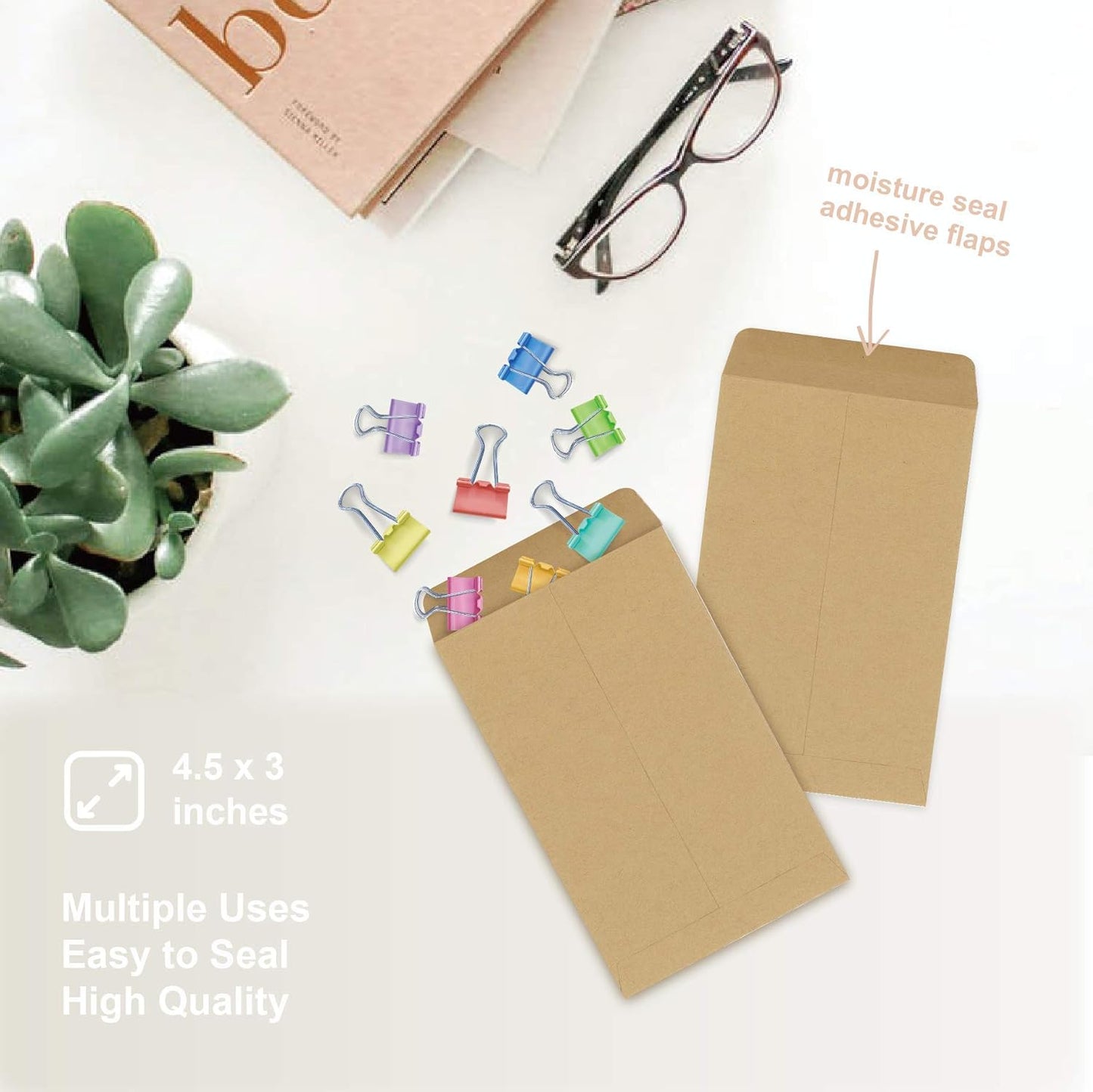 Coin Envelopes, 500 Pack Kraft Seed Envelopes, Small Parts Envelopes with Gummed Seal, 4.5 x 3Inches
