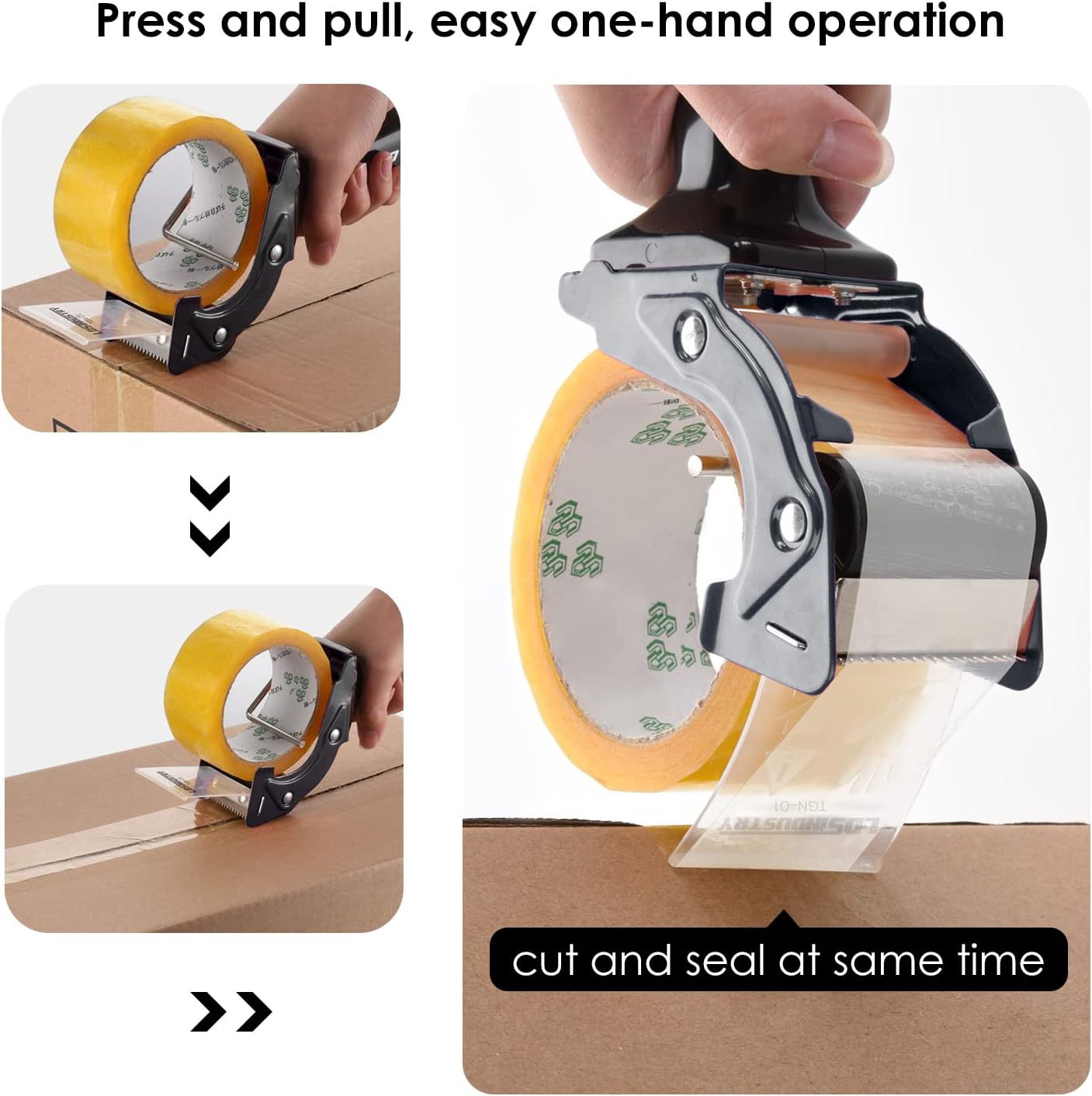 2 Pcs Rapid-Replace Packing Tape Dispenser Guns with Extra Blade, 2IN(50mm) Lightweight Ergonomic Industrial Handheld Heavy Duty Tape Cutter for Carton, Packaging and Box Sealing Black