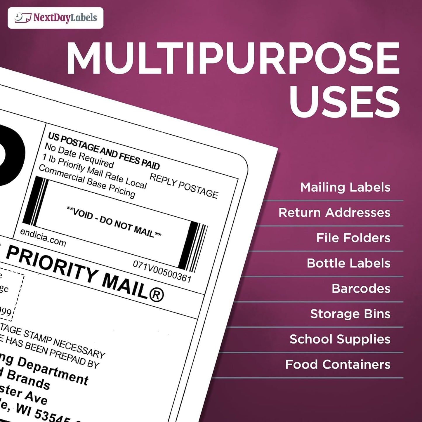 NextDayLabels - Full Page Labels 8.5 x 11 - White Shipping Labels - 8.5 x 11 Label Paper for Printer - Large Blank Matte Sticker Printer Paper - Laser/Inkjet Printer Labels (1 Per Sheet, 250 Labels)