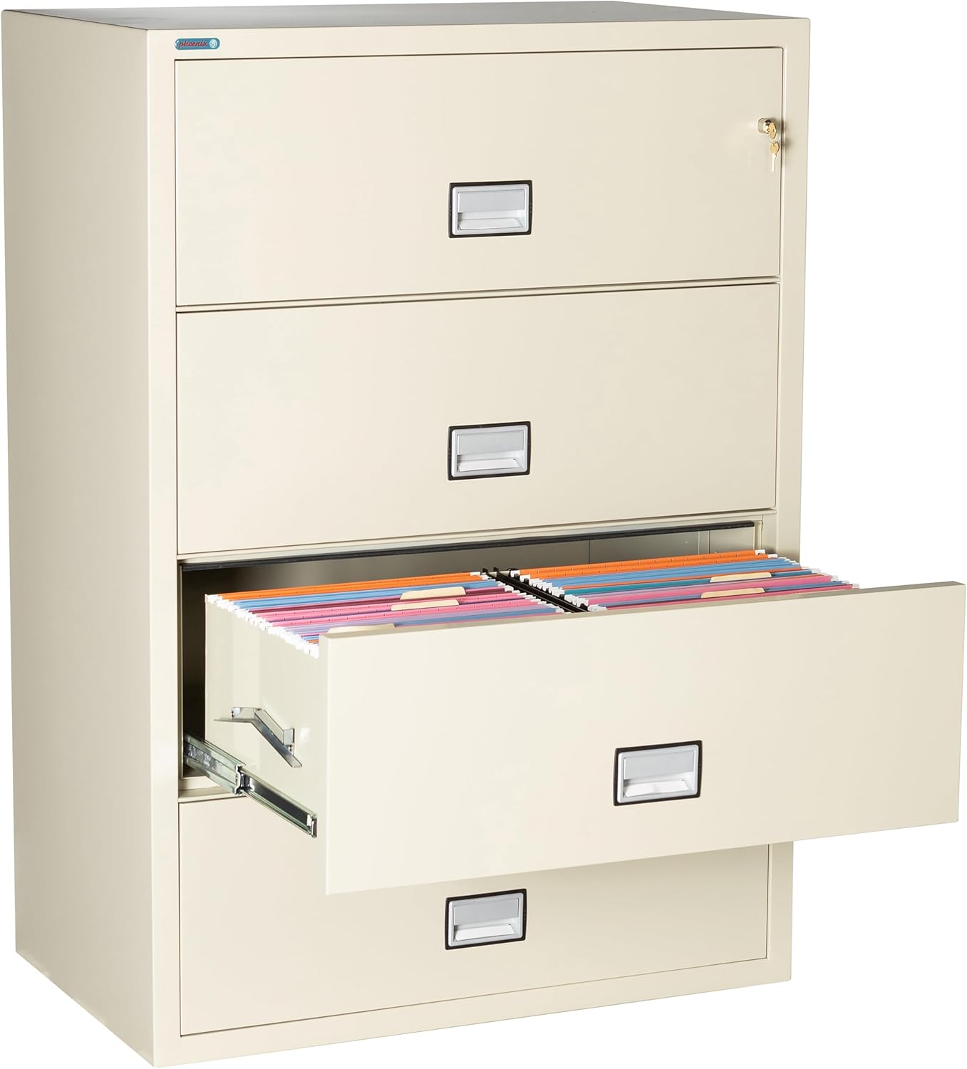 38 inch Wide 4-Drawer Lateral Fireproof File Cabinet – Legal and Letter Size Filing – Key Lock – Water Resistant – Fire Safe and Impact Rated – Putty Finish – Model LAT4W38P