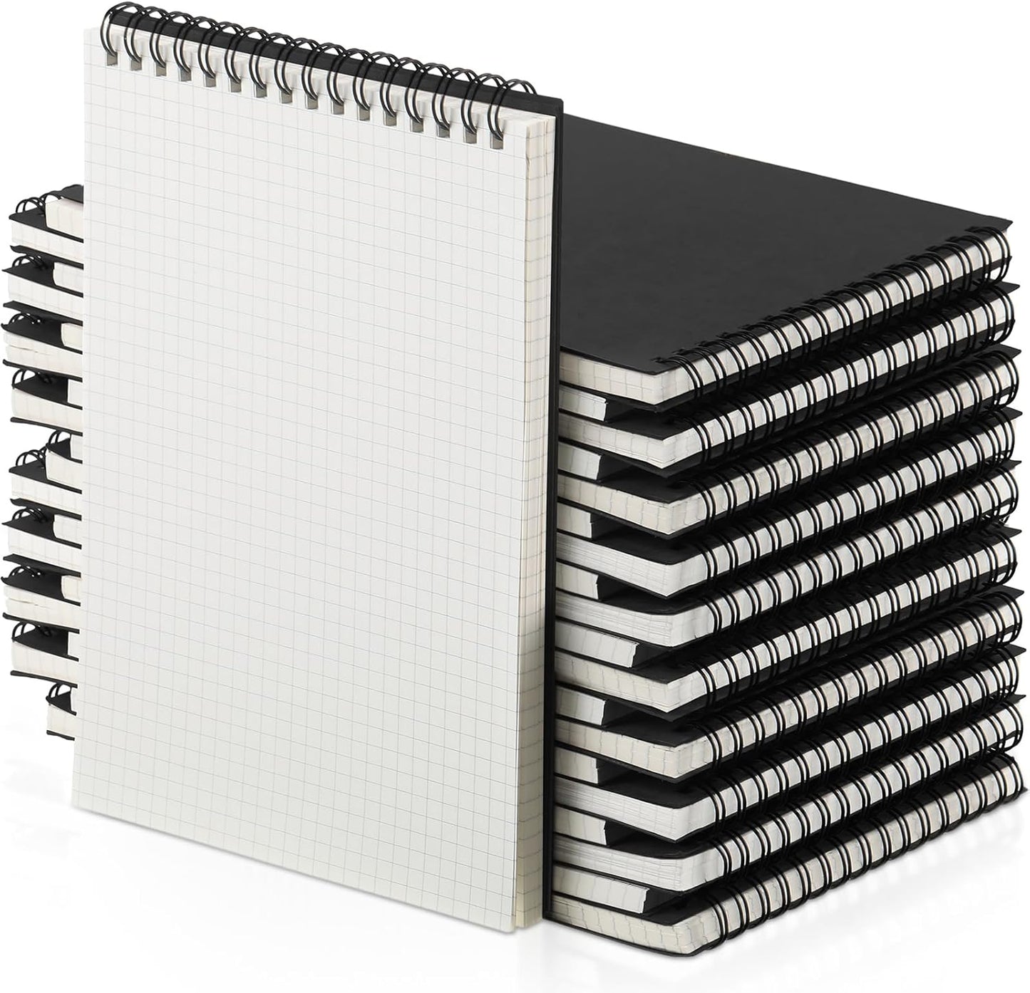 24 Pack Graph Paper Spiral Notepad A5 Top Wirebound Notepad Grid Notebook Steno Pads Memo Notebook Grid Paper 140 Pages for Writing Sketching Drawing Office Supplies (Black)