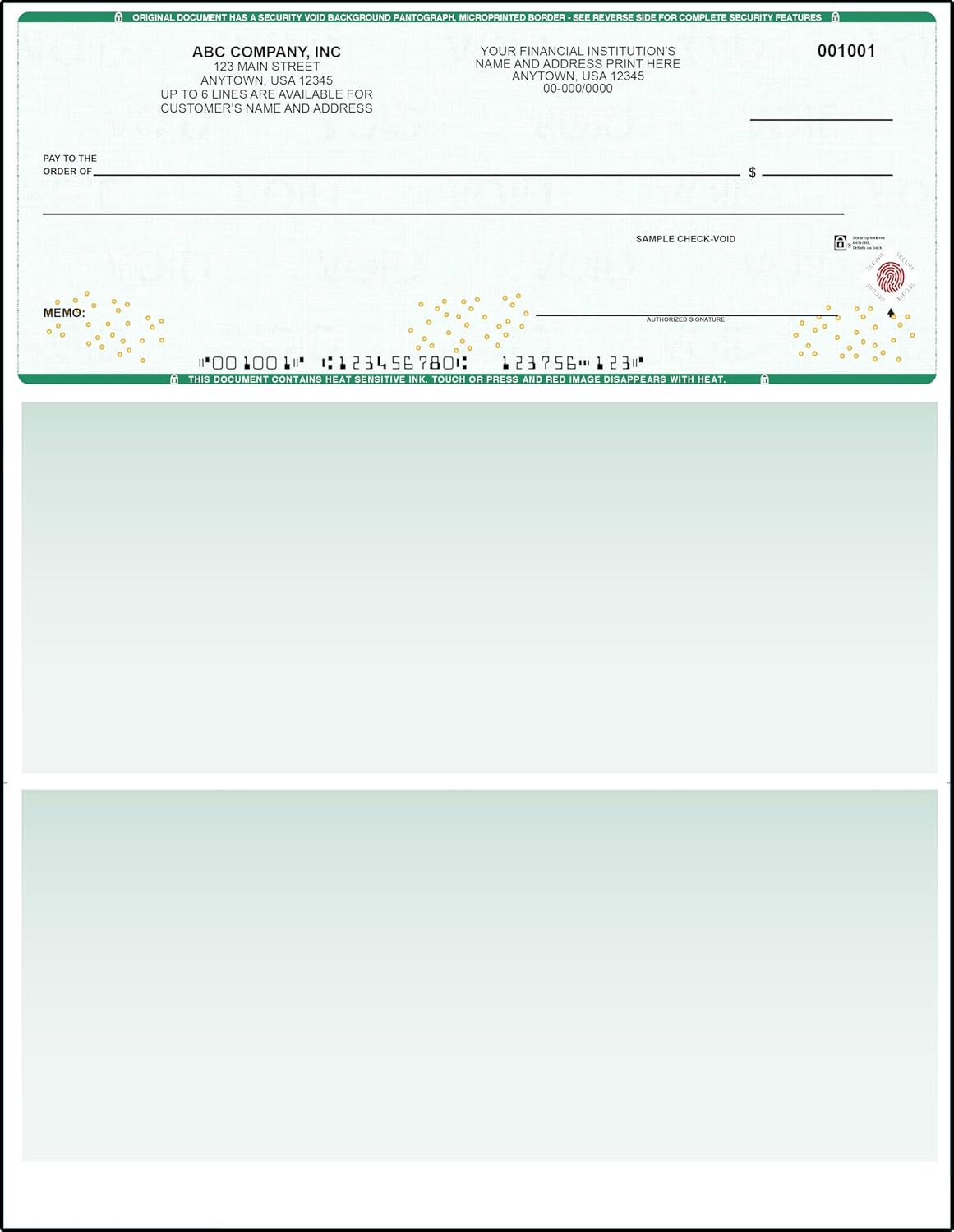 Green High Security Checks on Top Compatible w/QB accounting software - Custom Computer Checks on Top (250)