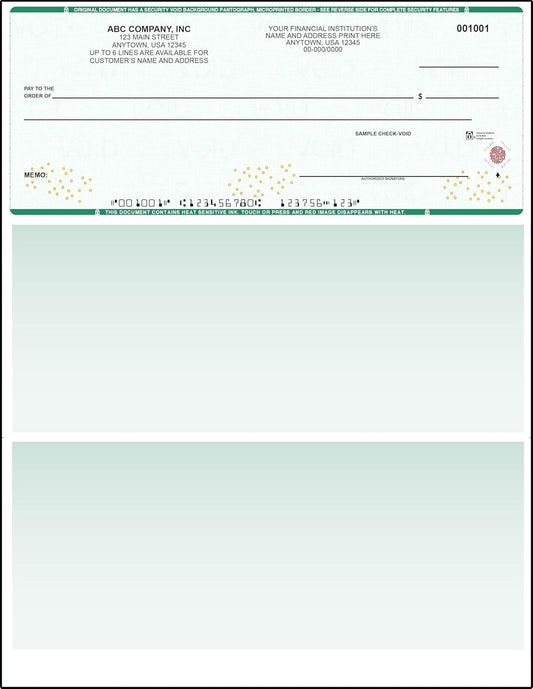 Green High Security Checks on Top Compatible w/QB accounting software - Custom Computer Checks on Top (2000)