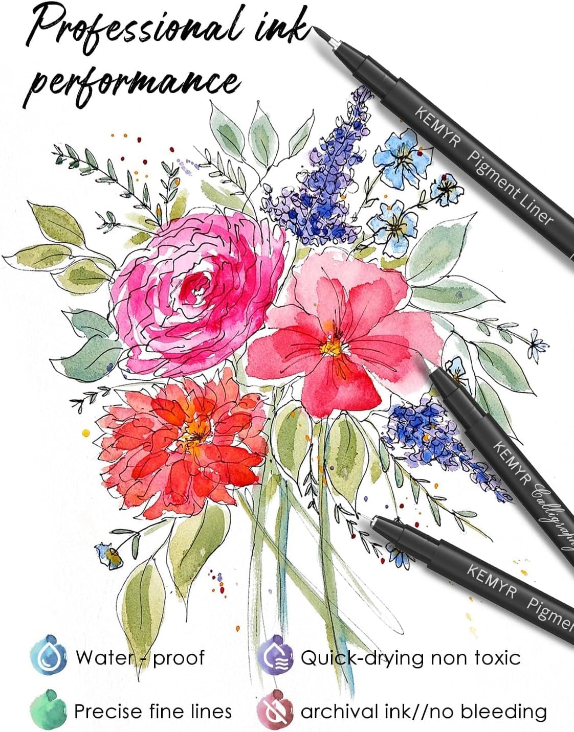 4 Micro Fine liner Drawing Art Pens Calligraphy Pens: E2.0 Size Black Art supplies Waterproof Archival Black Ink Markers For Artists,Use for Professional Watercolor,Sketching