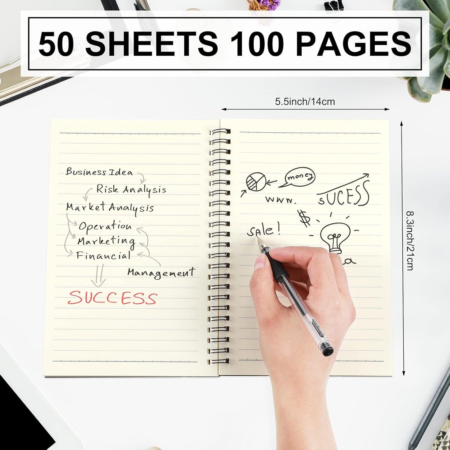 Yahenda Spiral Notebook Bulk A5 Journal Lined 8.3'' x 5.5'' Writing Composition Paper Small Notepad Subject Notebook for Students Office Business Back to School Supplies(Black, Deep Blue,2 Pcs)