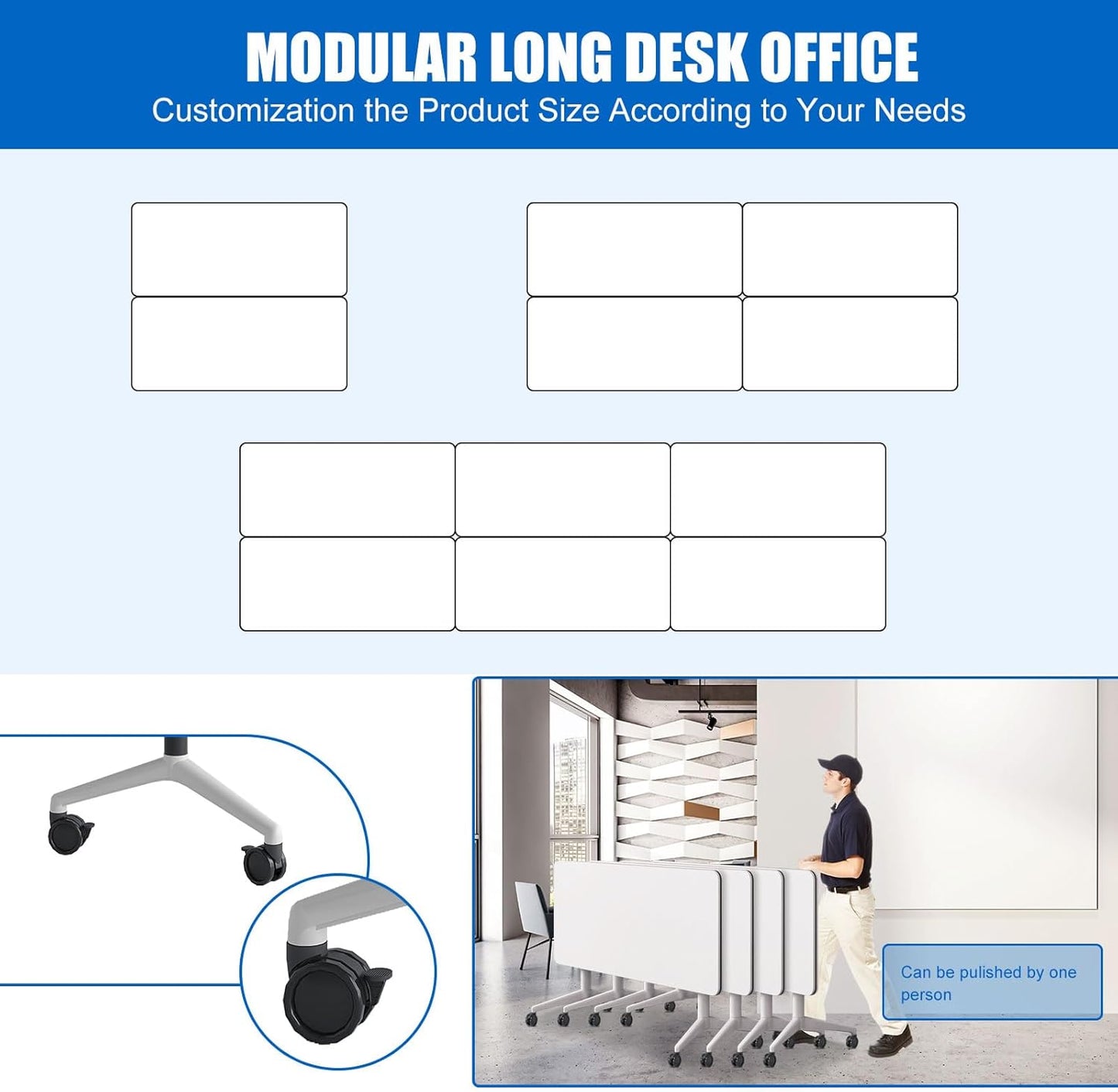 Conference Table, Folding Conference Desk Modern White, Seminar Table with Wheels, 2-10 People for Office, Meeting Break Room (6, 1915, 71IN)